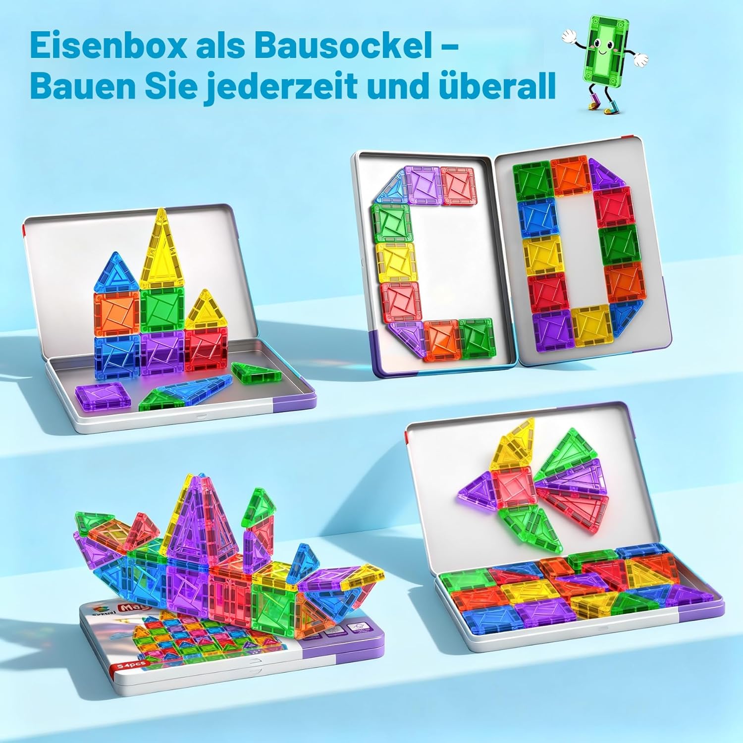 Detalle de Subtail Magnetische Bausteine (54 Teile) – Mini Magnetspielzeug für unterwegs, ab ca. 3–7 Jahren