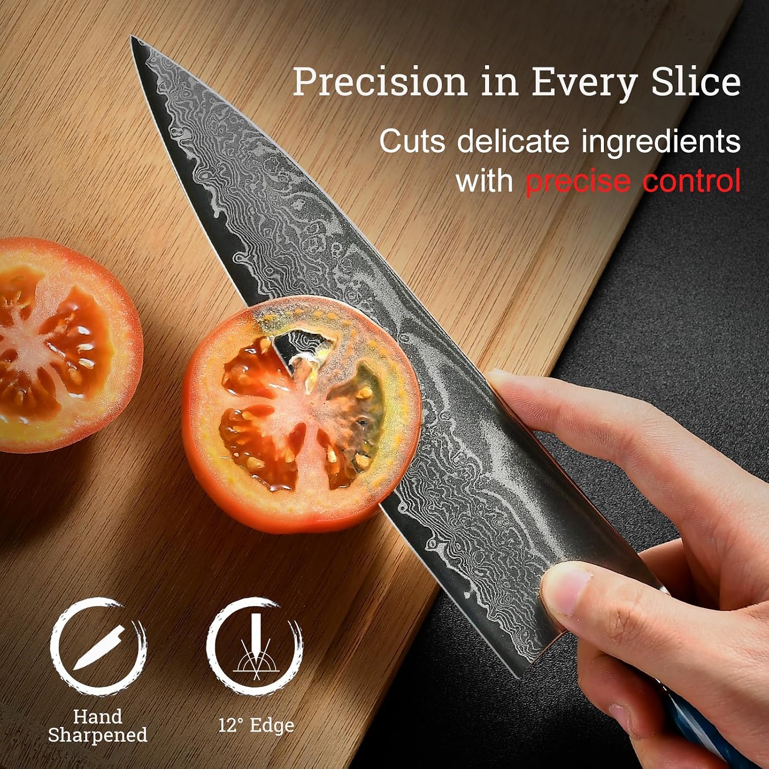 Detalle 2 de Atumuryou 8-Inch Damascus Chef Knife with VG10 Steel and Ergonomic Handle