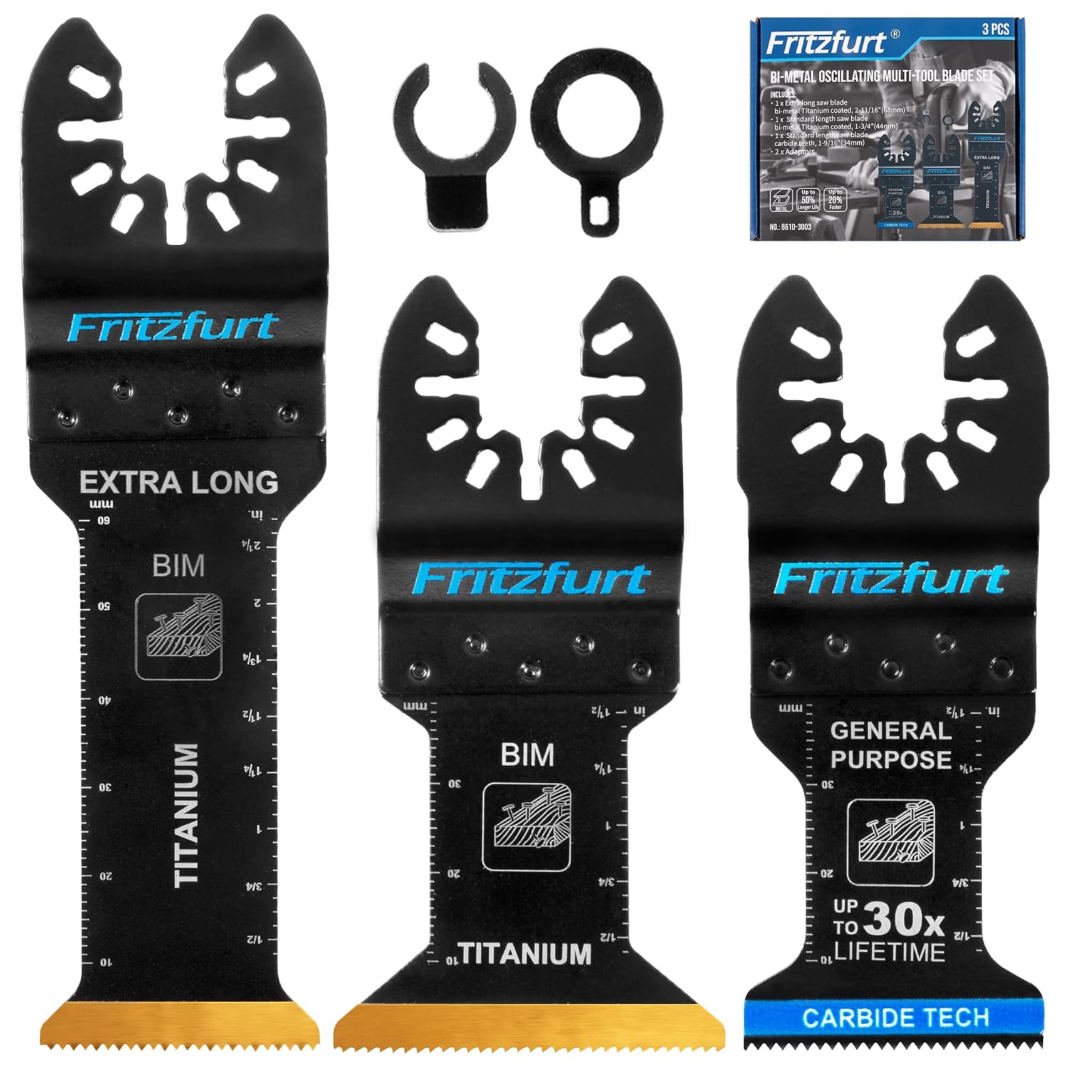 Detalle de FRITZFURT 3-Piece Oscillating Multi-Tool Blade Kit with Carbide and Titanium Blades