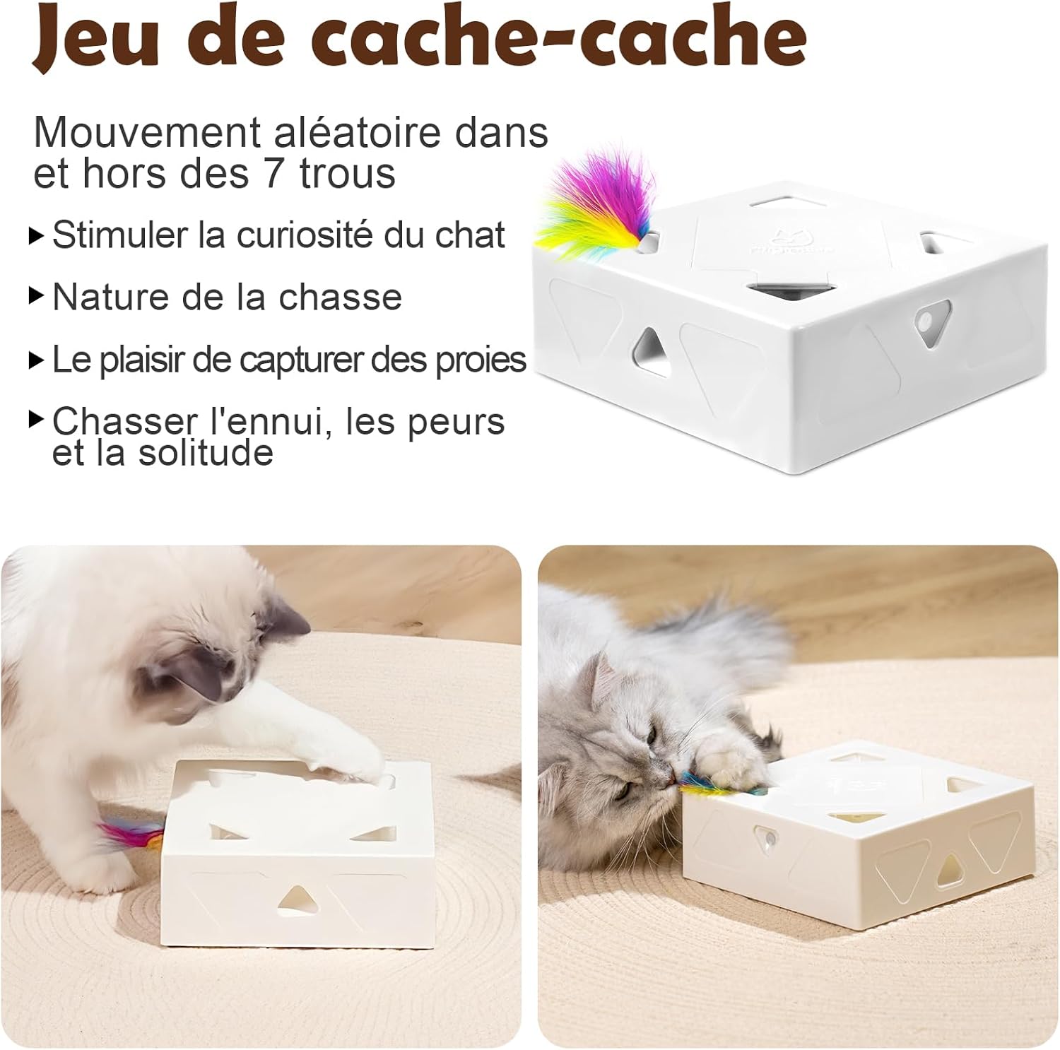 Thumbnail 3 de Migipaws Jouet pour Chat à 7 trous interactif automatique, rechargeable USB (4 plumes)