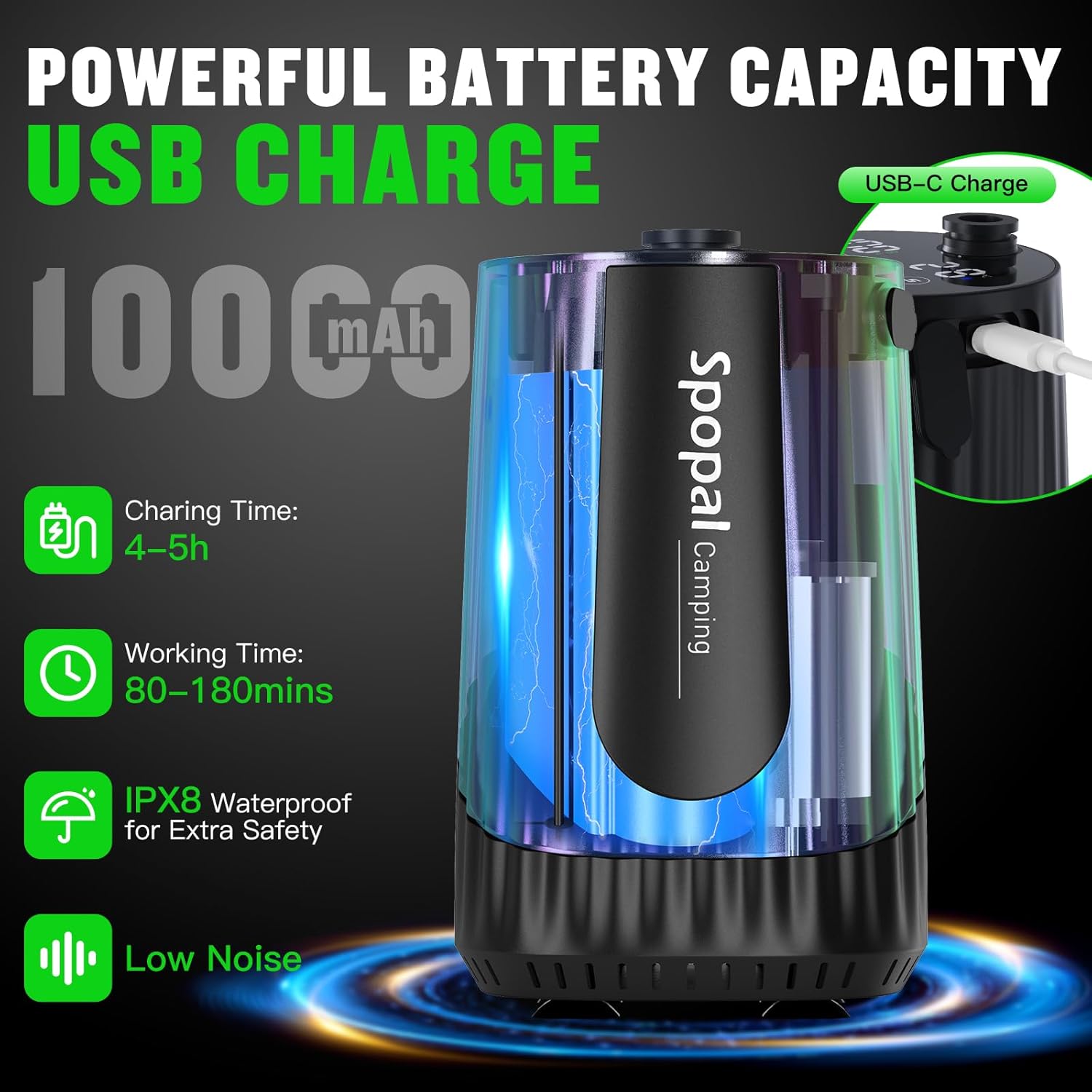 Detalle 2 de Spopal Portable Shower 10000mAh LED display, IPX8