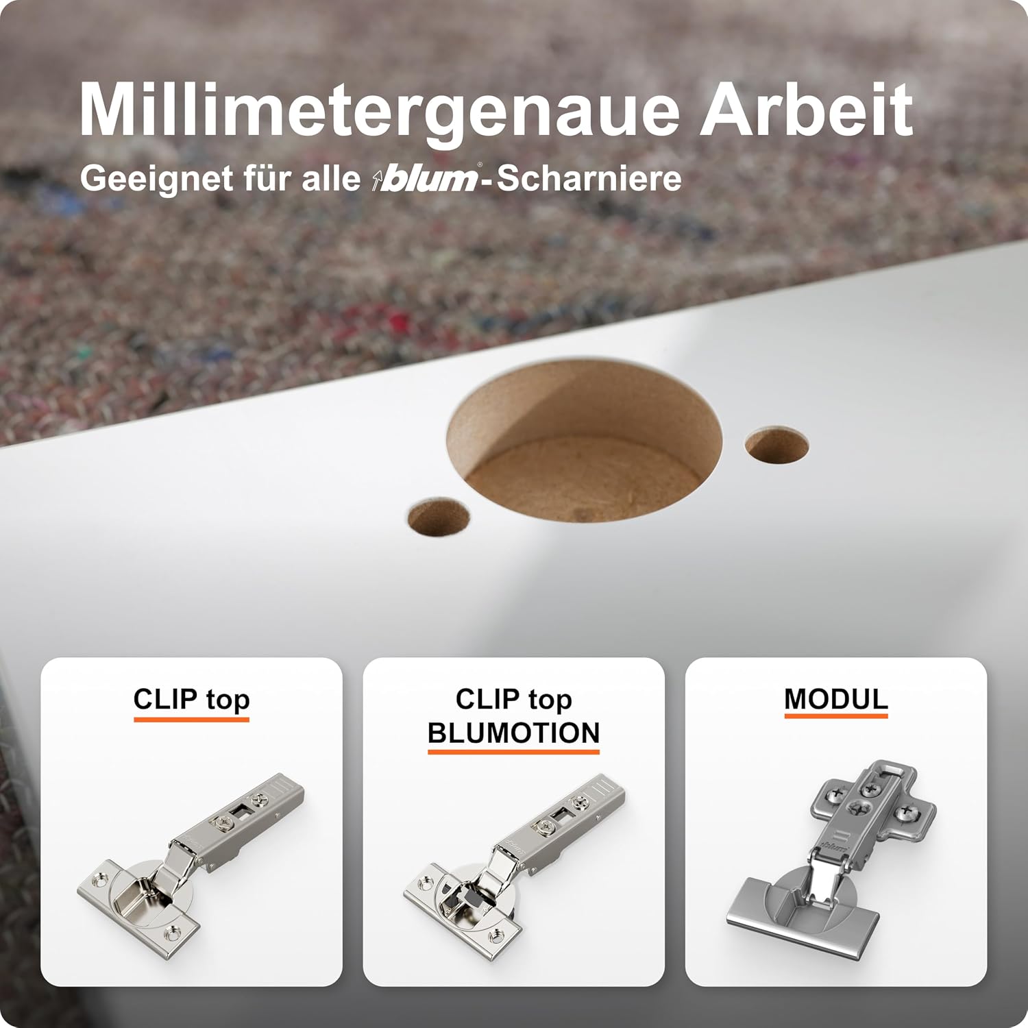 Detalle de BLUM ECODRILL Bohrlehre – Präzise Bohrhilfe für Topfbeschläge (ø 35 mm)
