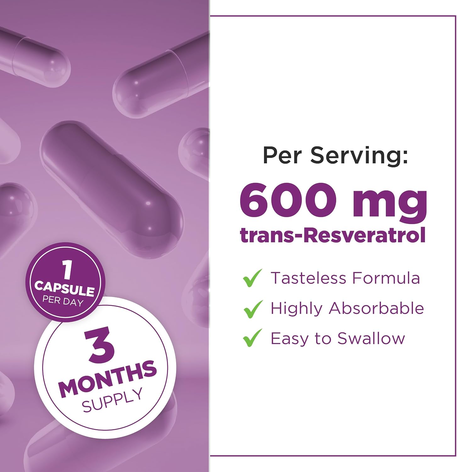 Detalle de PlantVital Resveratrol 600 mg Vegan Capsules, Made in Canada, 90 Count