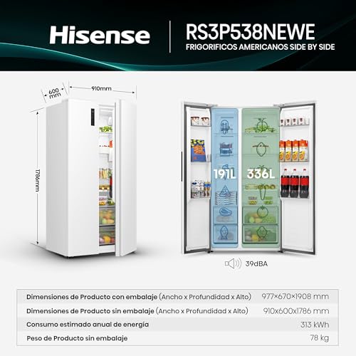 Detalle de Hisense RS3P538NEWE: Frigorífico Americano Side By Side, Kitchen Fit y Multi Air Flow