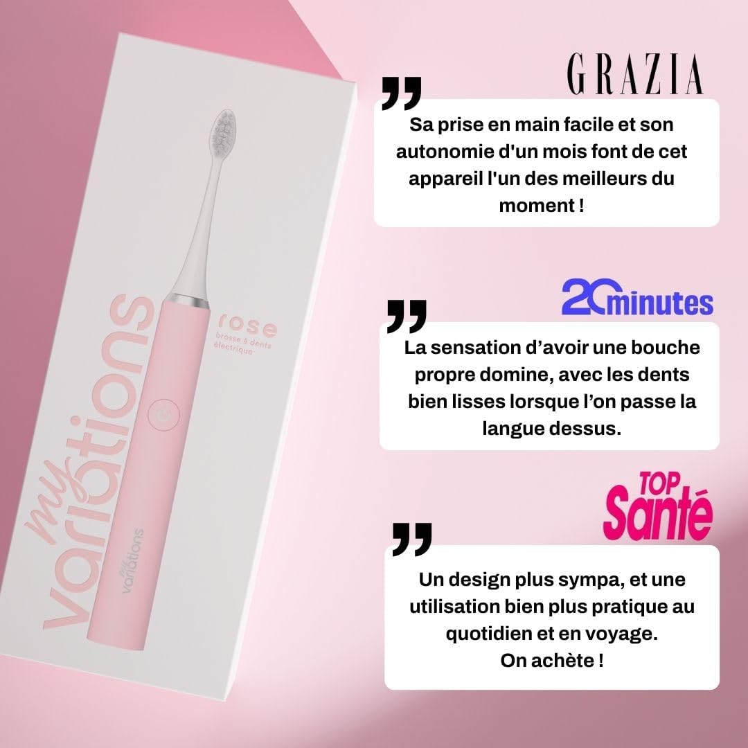 Detalle de My Variations ® Brosse à Dents Électrique Sonique Rose – Autonomie d’un mois et 5 modes de brossage