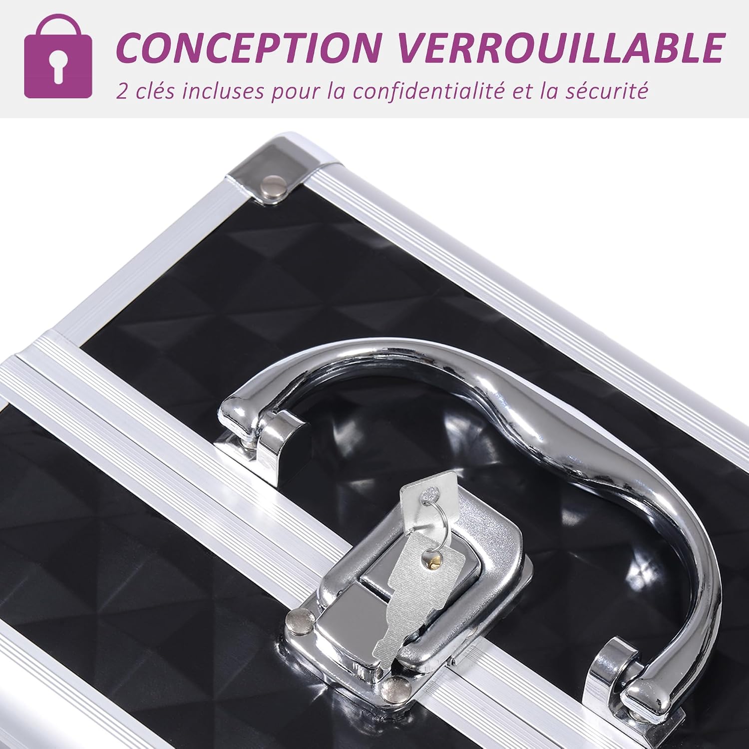 Thumbnail 2 de HOMCOM Mallette à Maquillage 3 Niveaux avec Miroir et Serrure – rangement robuste et pratique