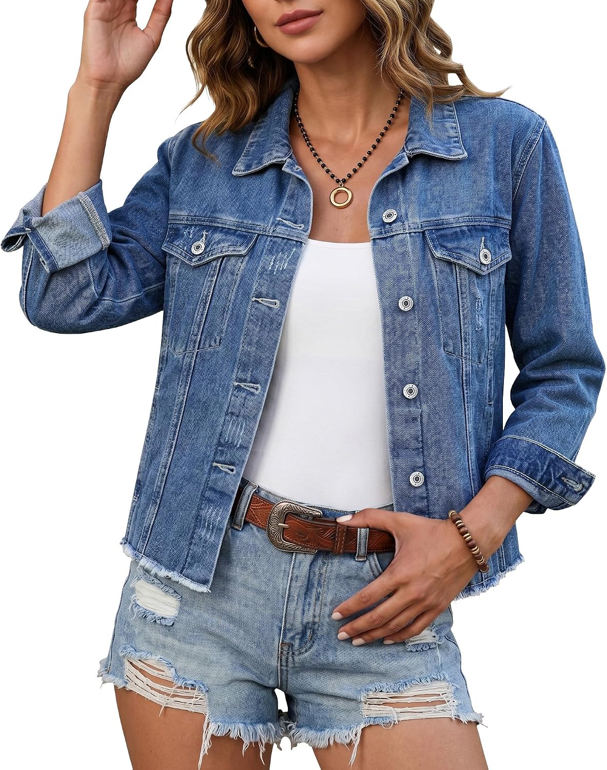Imagen de luvamia Denim Jacket for Women Distressed en OfertitasTOP