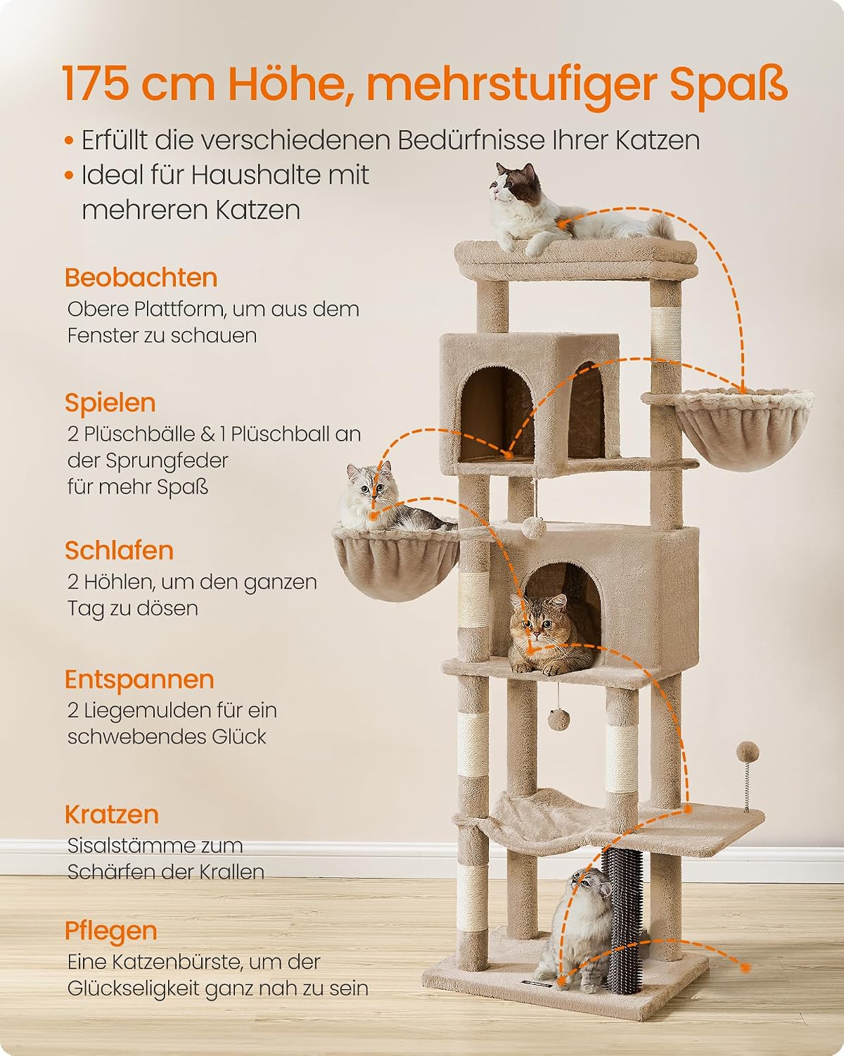 Detalle 2 de Feandrea Kratzbaum PCT182K01 175 cm Katzenbaum 🐱