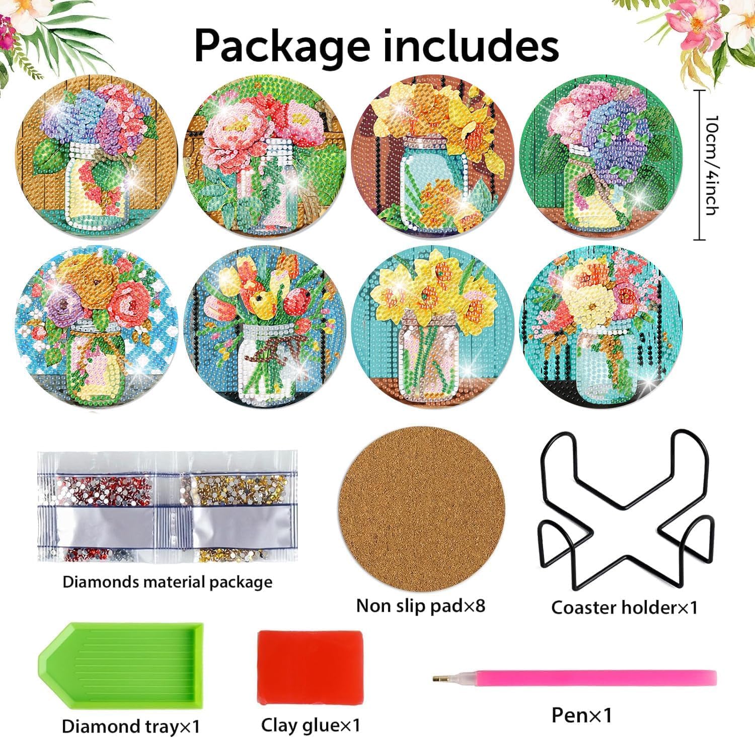 Detalle de Mrpwnle Diamond Art Coaster Kit, 8-Piece Set