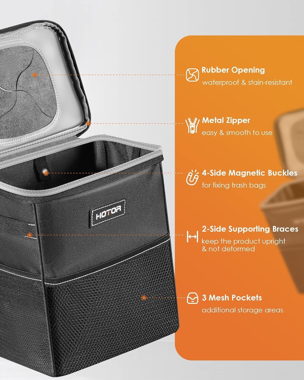 Detalle de HOTOR Car Trash Can, 2-Gallon