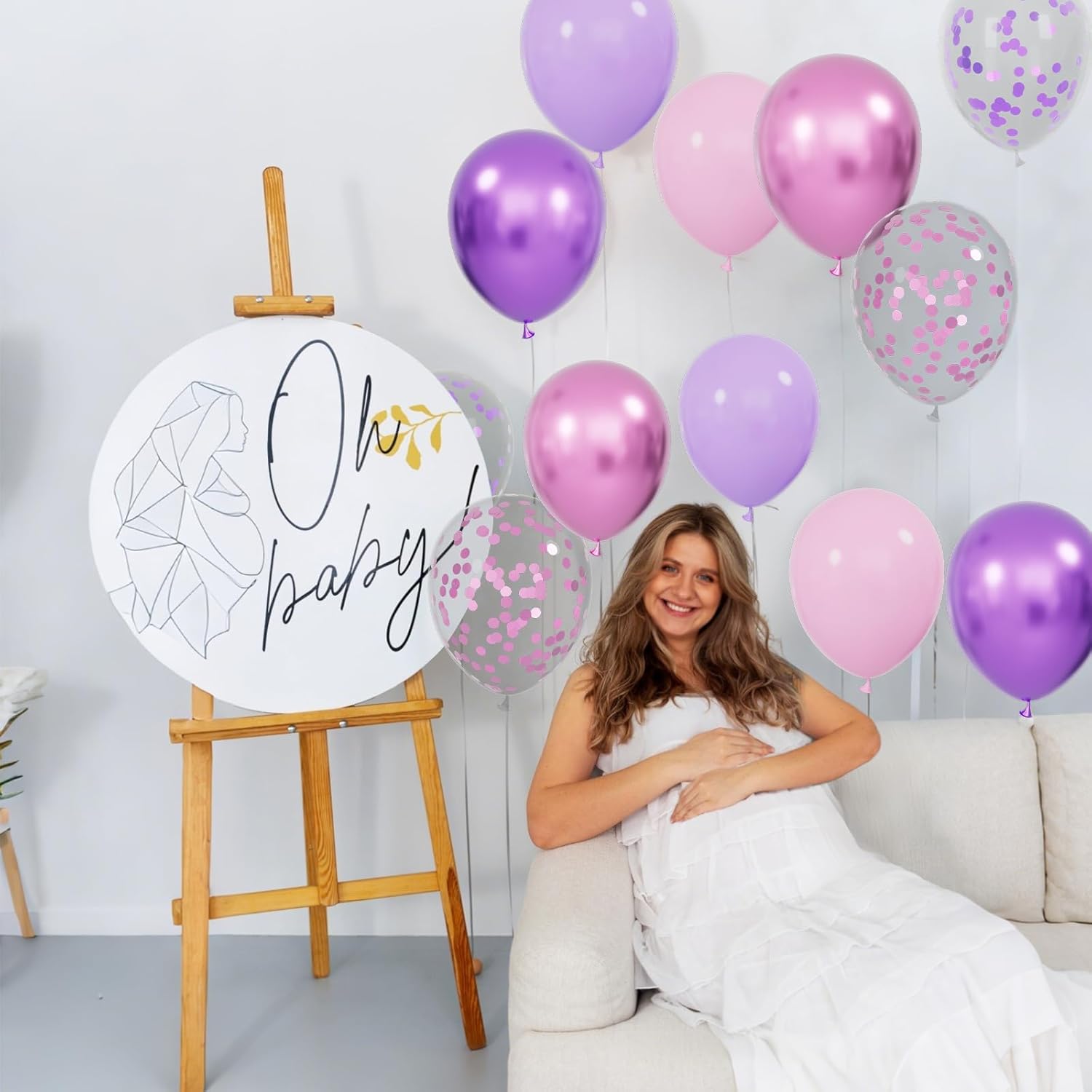 Thumbnail 5 de 68-Piece Pink and Purple Balloons (12 Inch) Metallic, Macaron & Confetti Latex Set with Ribbons