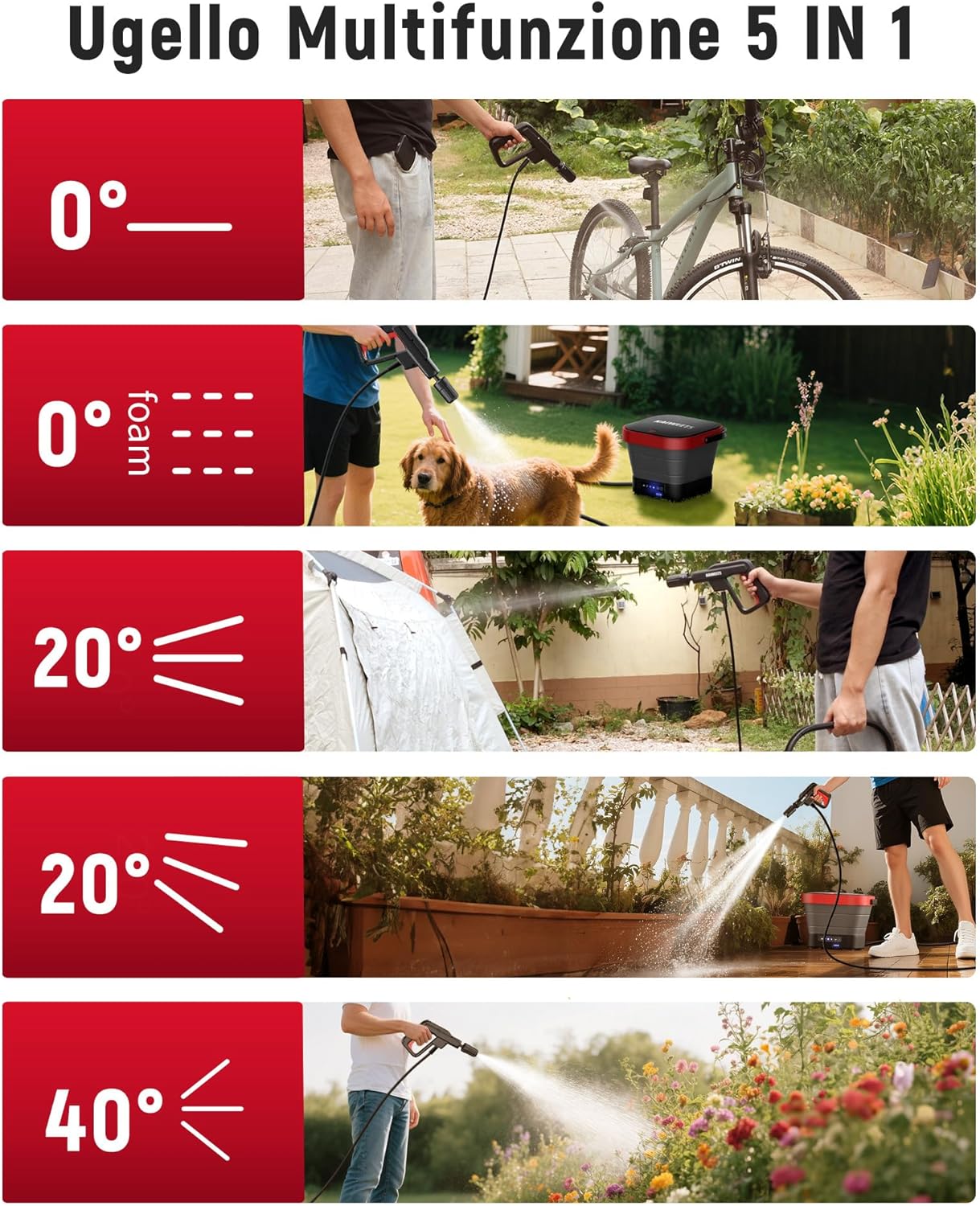 Thumbnail 3 de KAIWEETS Idropulitrice Portatile 15 Bar pieghevole con ugello 5 in 1 e serbatoio 12 L