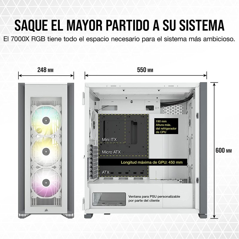 Thumbnail 1 de Corsair iCUE 7000X RGB Cristal Templado USB 3.0 Blanca