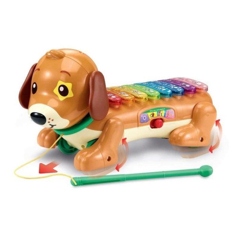 Detalle 2 de Xilófono perruno arrastrable Elton de VTech Baby: 8 teclas luminosas para aprendizaje y juego activo