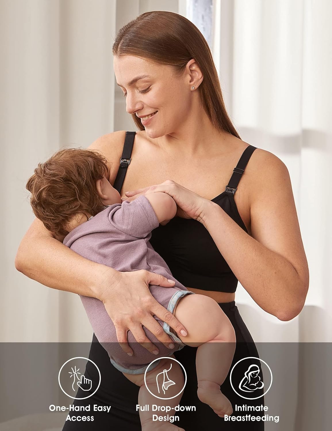 Thumbnail 2 de HOFISH 3-Pack Full Bust Seamless Nursing Maternity Bras Bralette (S–XXL) with Extenders & Clips