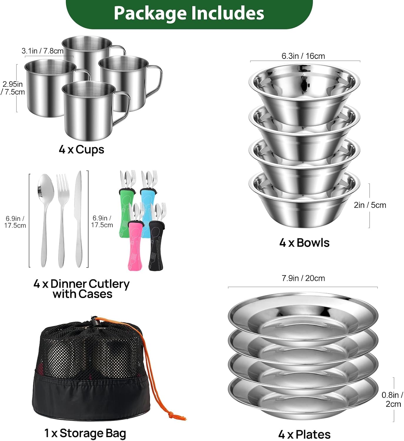 Detalle 2 de Odoland 29-Piece Stainless Steel Camping Mess Kit for 4