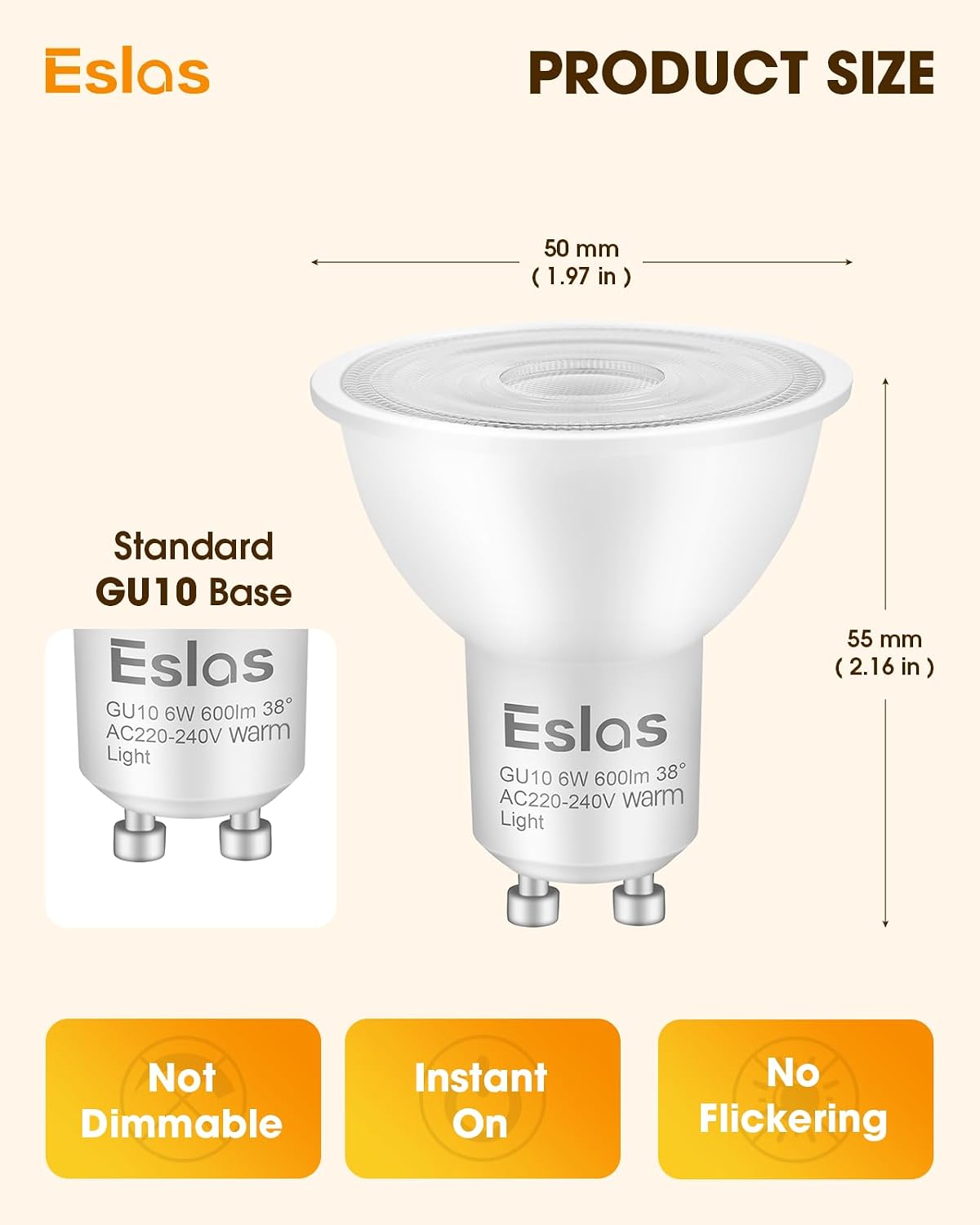 Detalle 2 de Eslas Gu10 LED Bulbs 6W 600Lm 3000K