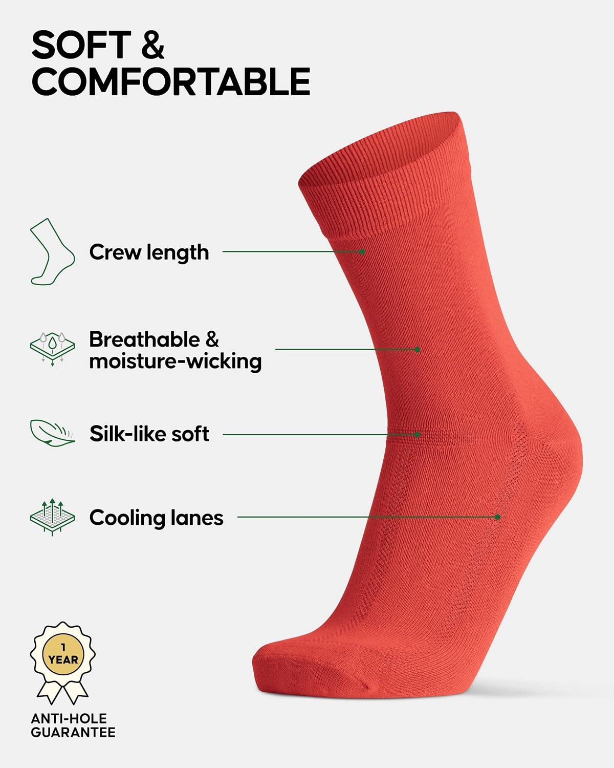 Detalle 2 de DANISH ENDURANCE Bamboo Socks: Breathable, Everyday Unisex Crew Socks (6 Pack)