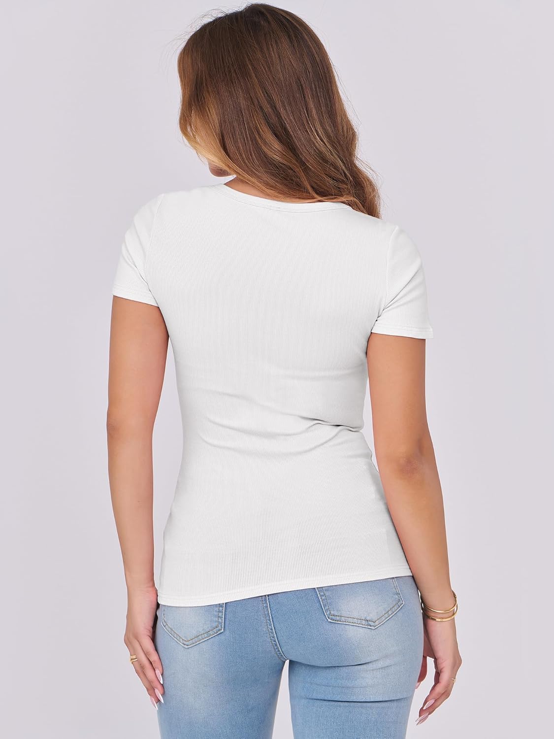 Thumbnail 5 de ANRABESS Women Scoop Neck Ribbed Tee