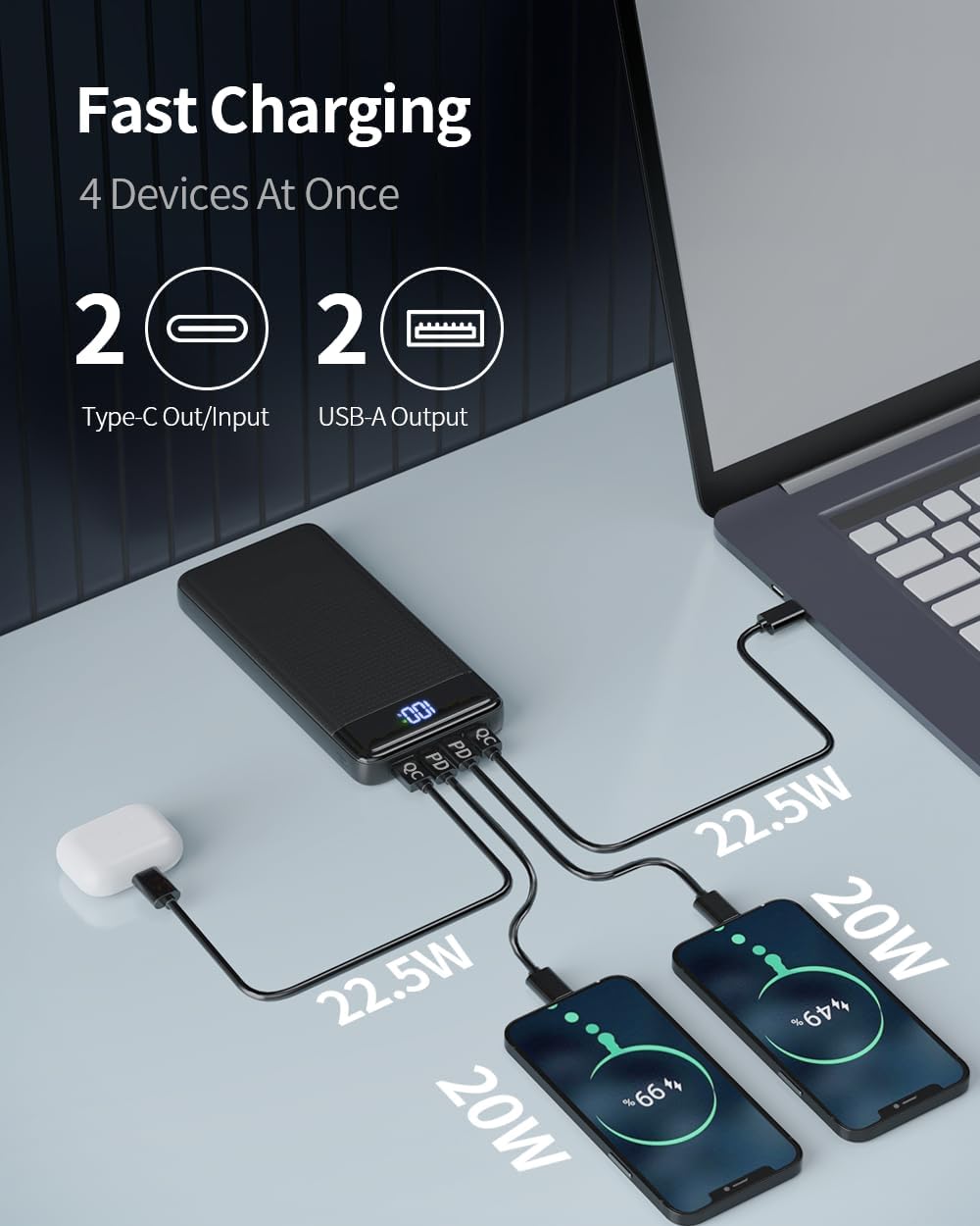 Detalle de XGXL Power Bank 26.800 mAh mit 22,5 W (PD 3.0 & QC 4.0) und LED-Anzeige