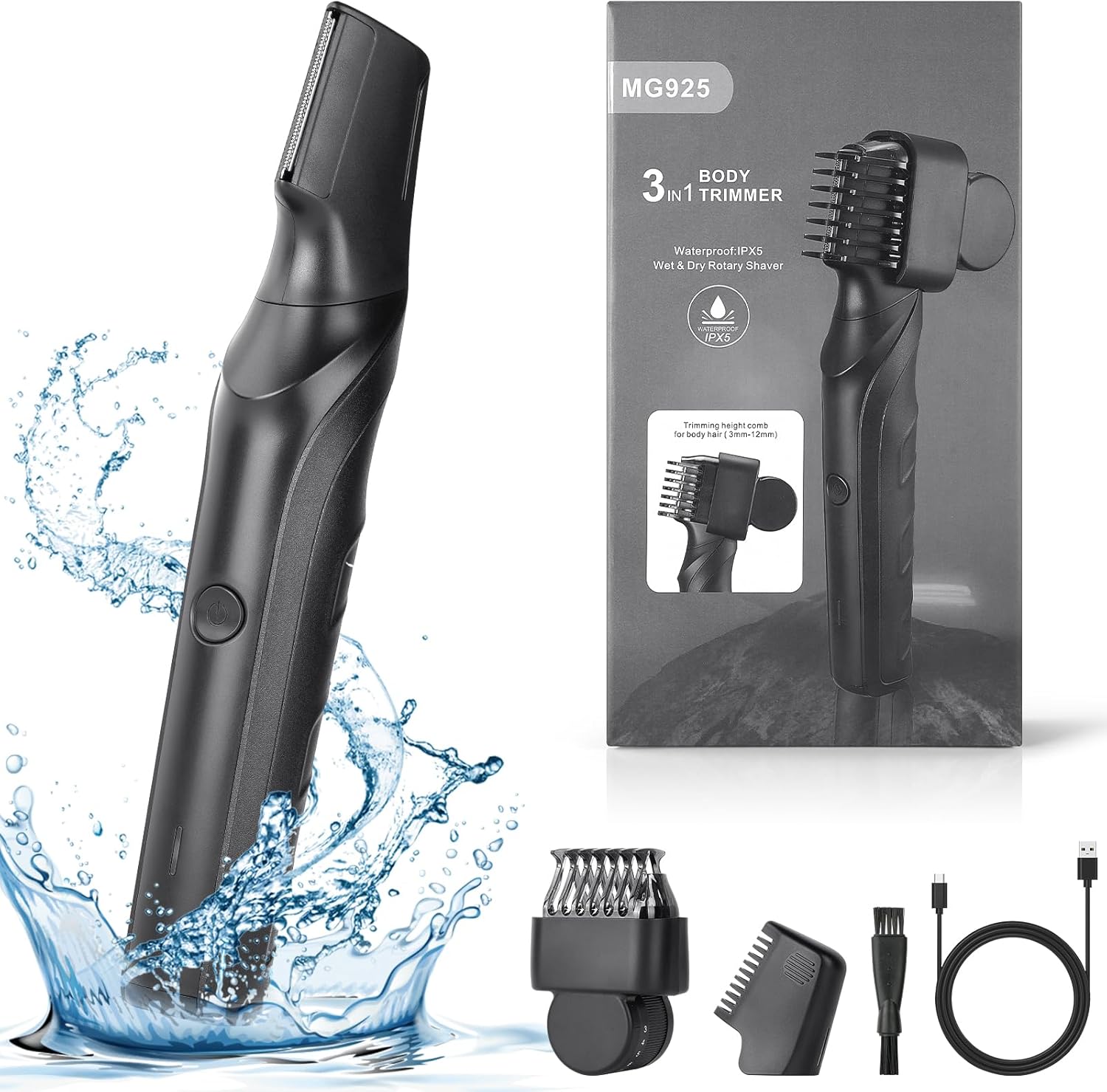 AOGOE Rasoio elettrico corpo 3 in 1 con pettini 3–12 mm 🪒