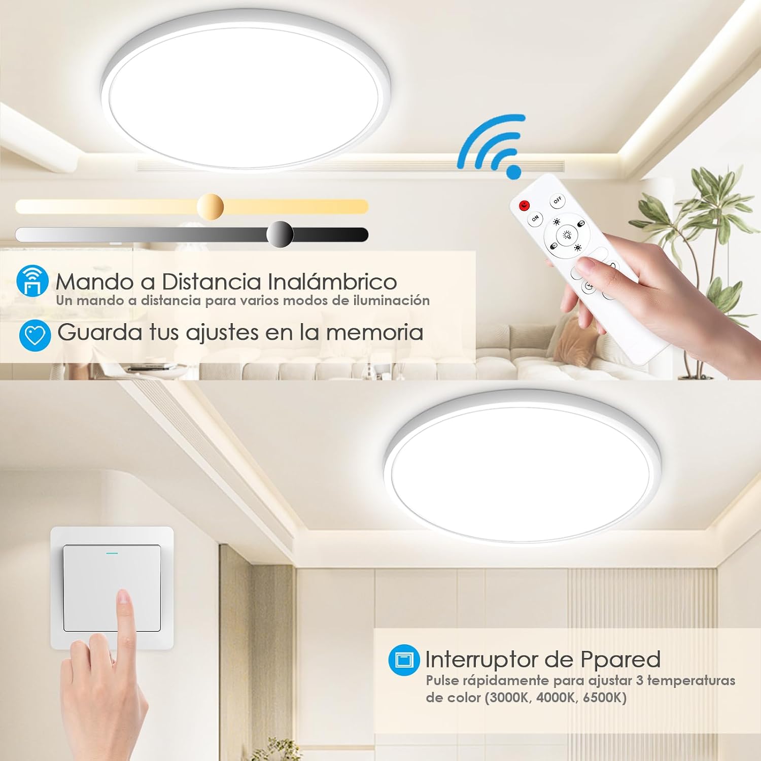 Detalle 2 de Yexati Plafón LED Regulable 24W IP54 🎇 2 piezas