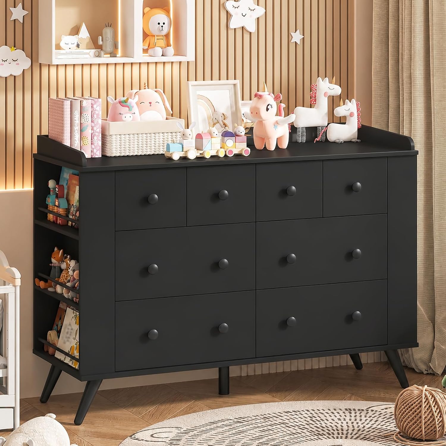 Detalle 2 de Vabches Baby Dresser, Black Kids' Dresser with Raised-Edge Top and Storage