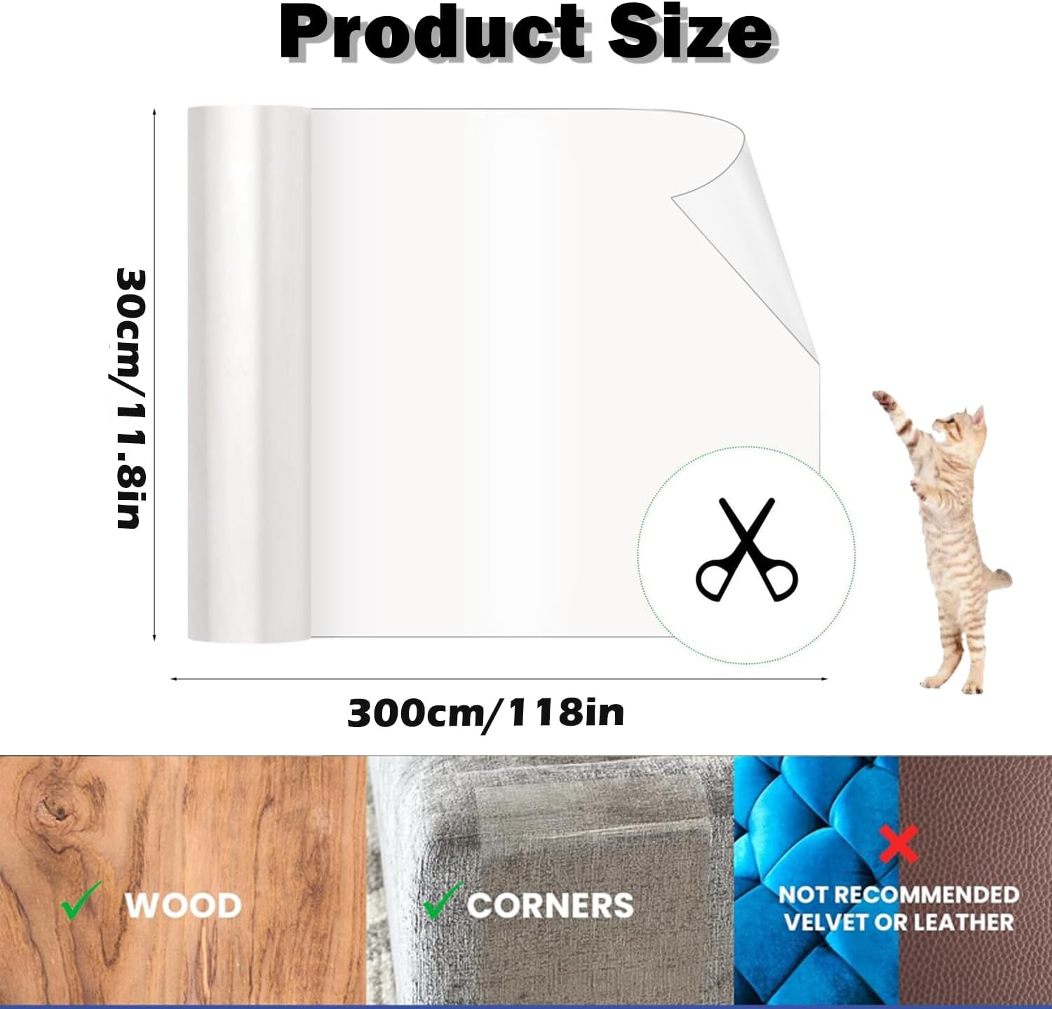 Thumbnail 1 de Cat Scratch Sticky Paws Tape 11.8" x 118" — Transparent Furniture Protector for Cats