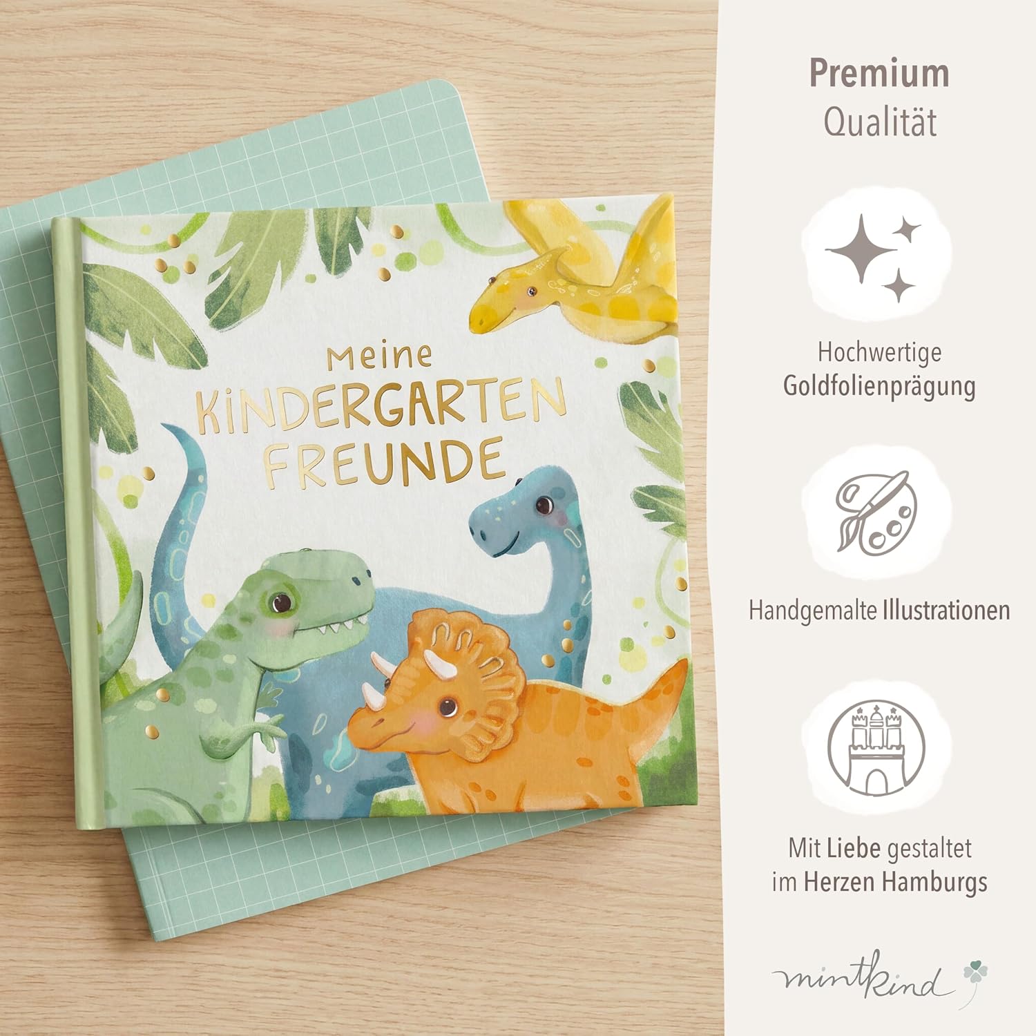 Thumbnail 6 de mintkind Freundebuch Kindergarten Dino 21x21 Hardcover – 80 Seiten, Goldprägung