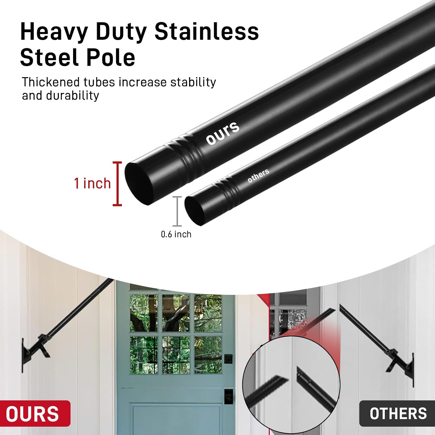 Detalle de SEEKNEW QG011-BK 6 ft Stainless Steel Flagpole, Black, Adjustable 5-Section