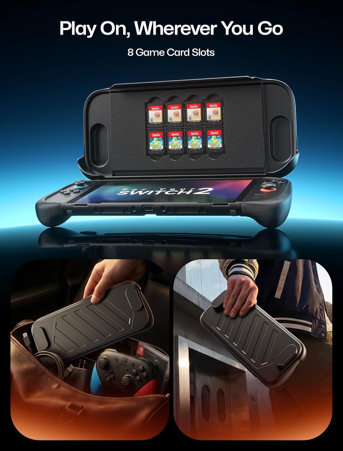 Thumbnail 6 de JSAUX Split Every Day Case for Switch 2 (PC0123B) with 8 Card Slots, Dockable Front Cover, TPU Middle Frame, and Adjustable Stand
