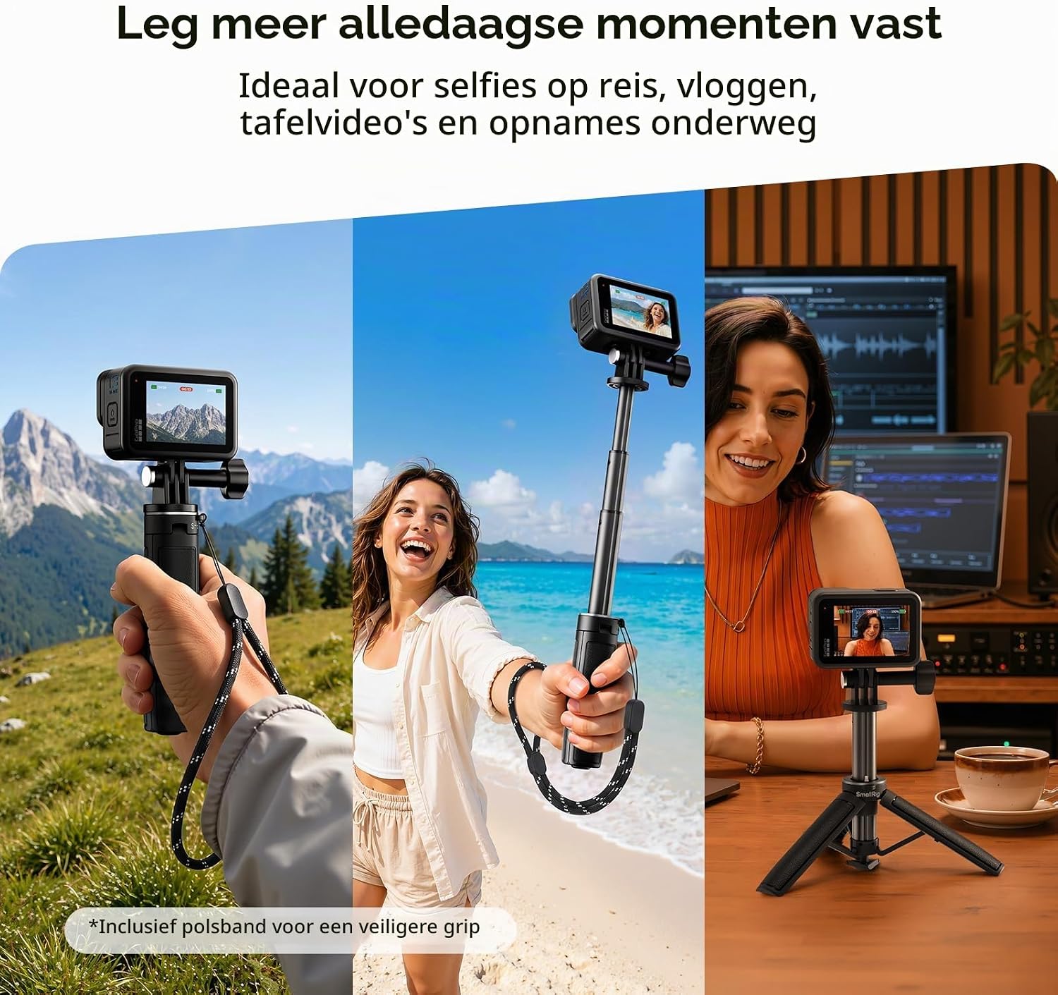 Thumbnail 6 de SMALLRIG 6148 selfie-stickstatief voor actioncamera's, uitschuifbaar tot 12 inch