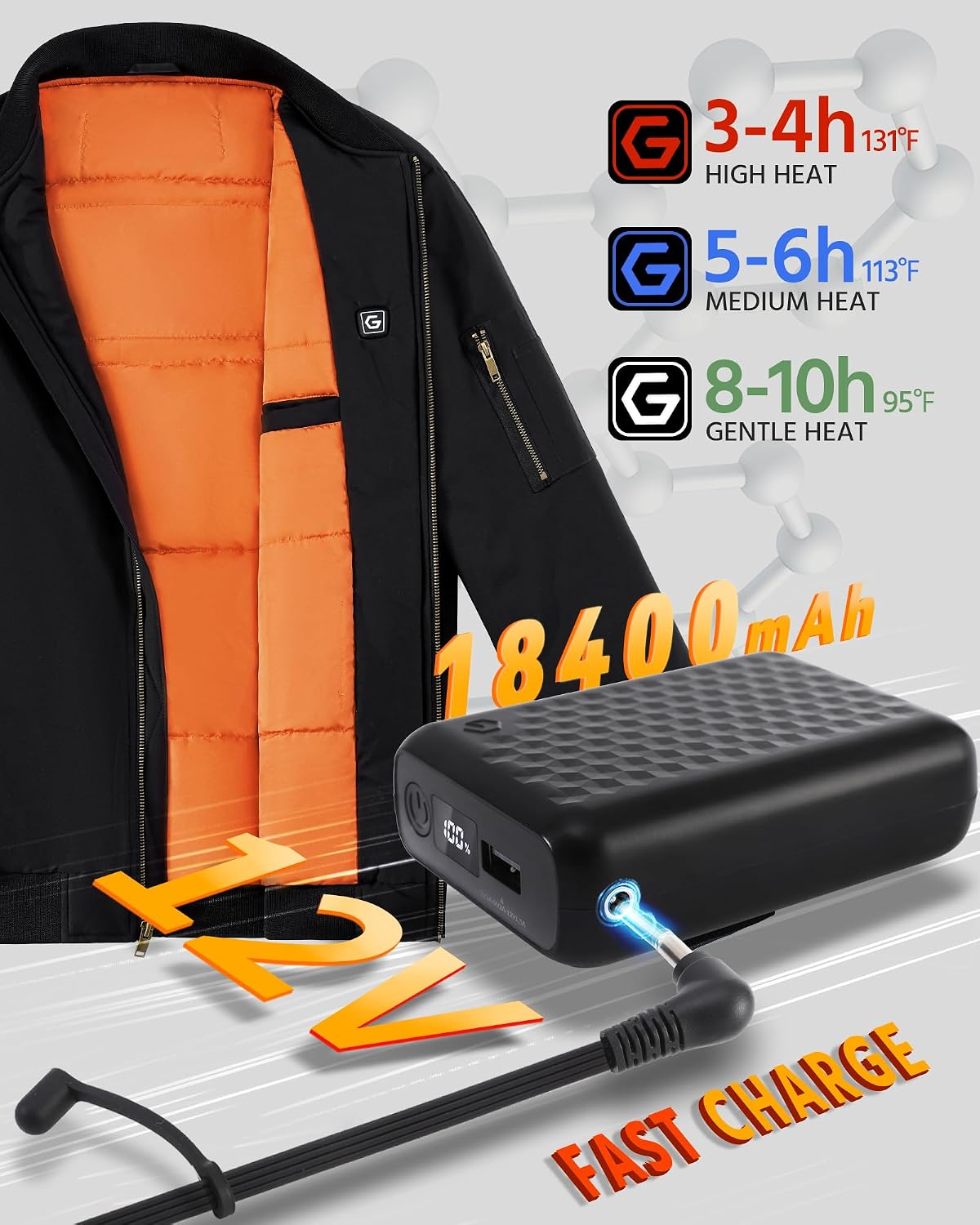 Detalle de Wulcea WX-184F Graphene Heated Jacket for Men, 12V, 18,400mAh
