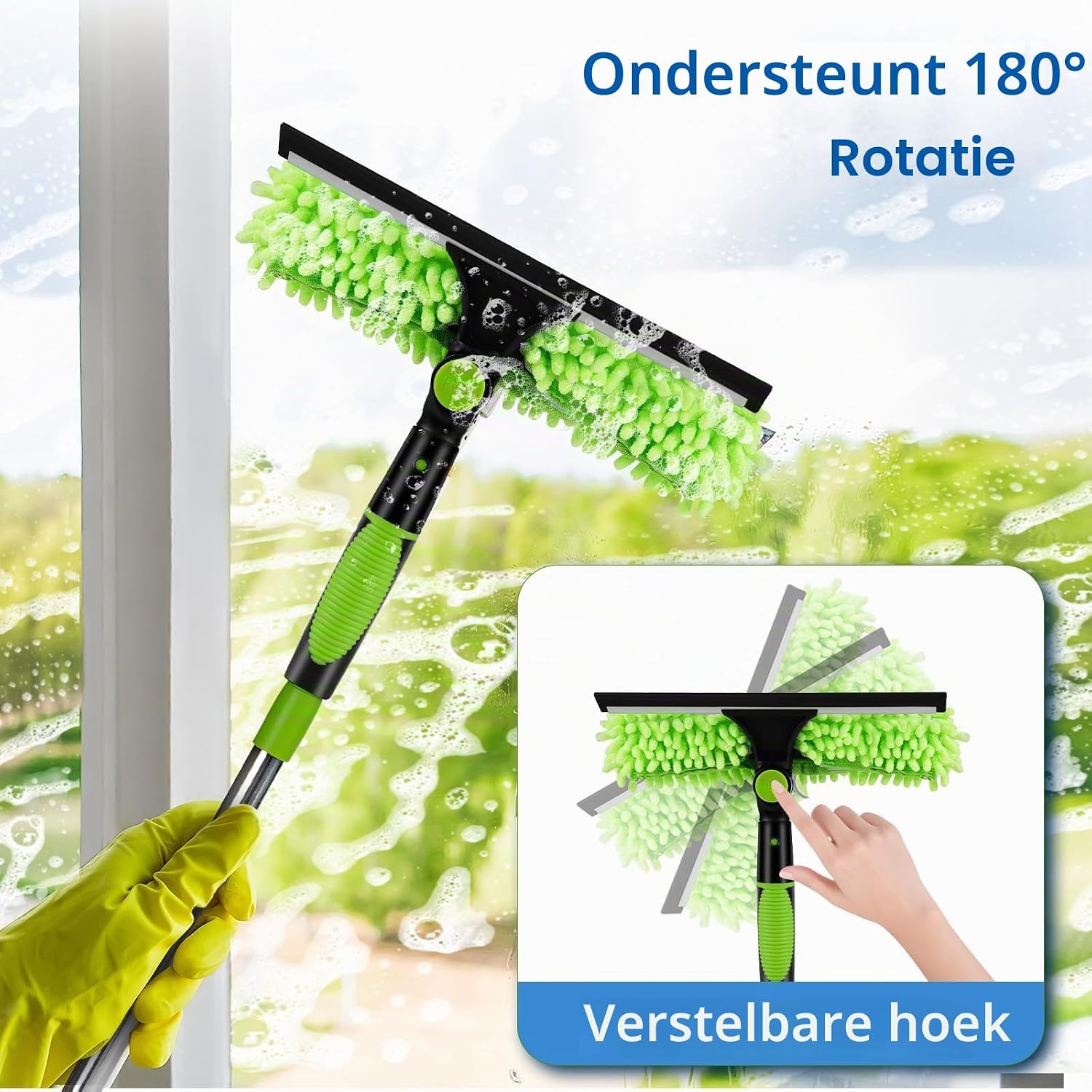 Detalle de lameico 1 telescopische raamwisser, 4,5 m, 2-in-1, groen