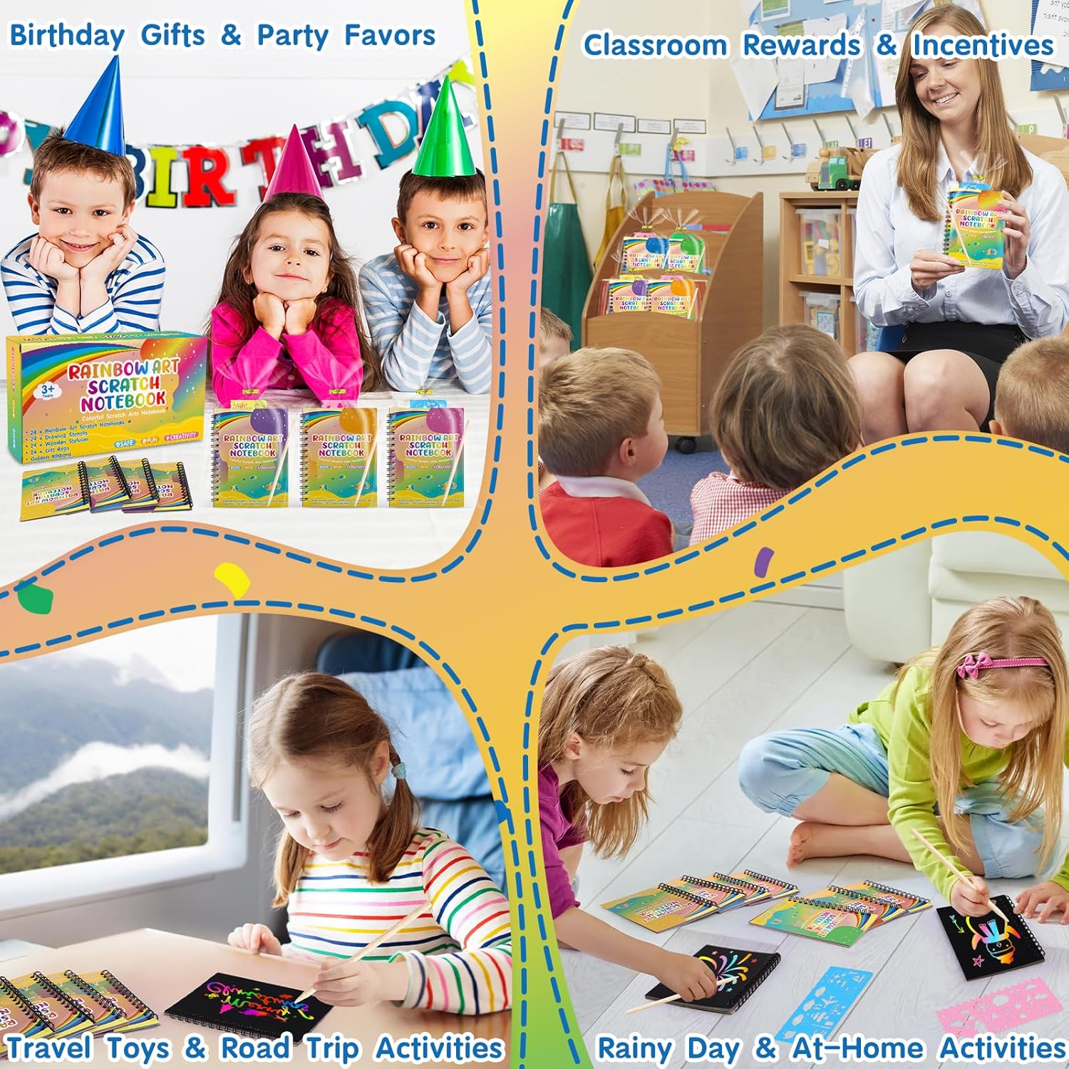 Thumbnail 6 de YSCare Scratch Arts 24-Pack Party Favors for Kids: Rainbow Scratch Notebooks & Craft Kit