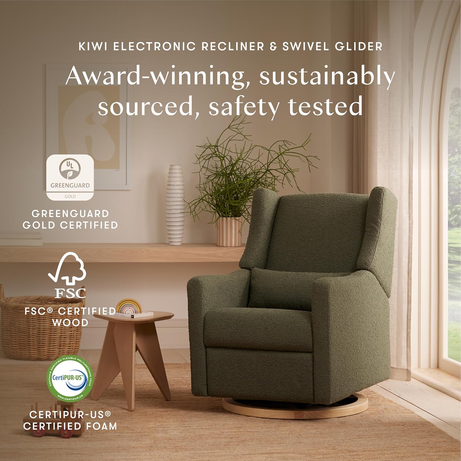 Detalle de Babyletto Electric Recliner Glider in Olive Boucle