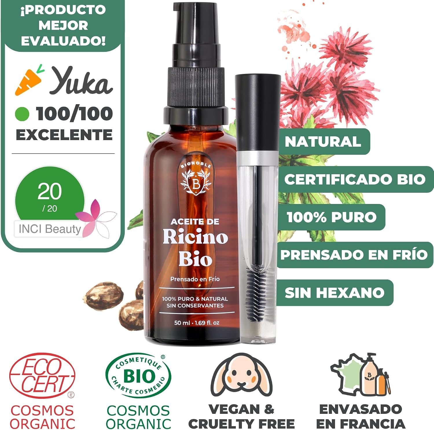 Detalle 2 de Bionoble Aceite de Ricino Orgánico 50ml 🌿 Puro y Natural