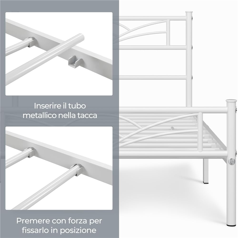 Thumbnail 6 de Yaheetech Set di 2 Struttura Letto Singolo in Ferro con Spazio Aggiuntivo e Testiera a Nuvole, Bianco 90x190 cm