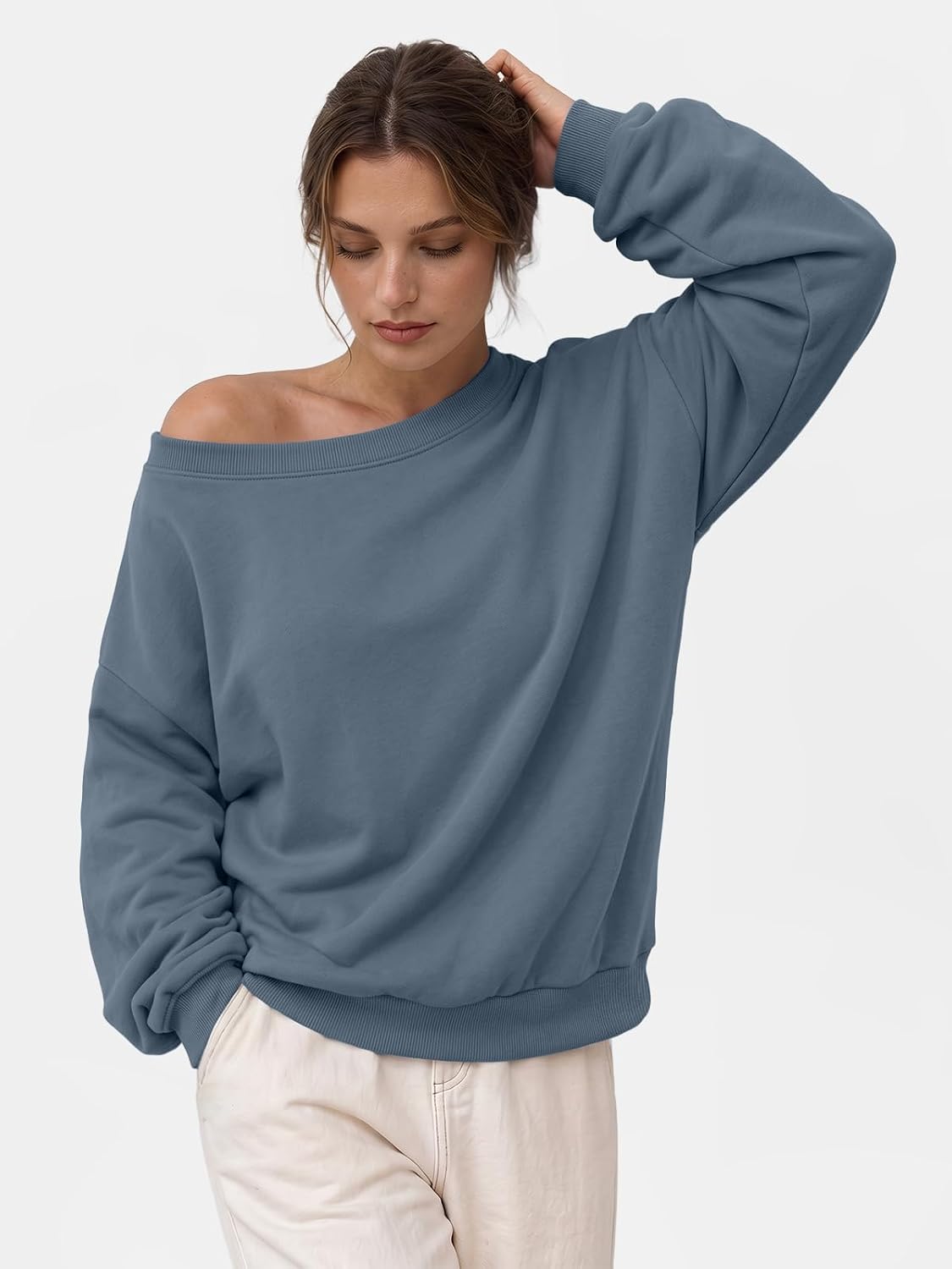 Detalle de Trendy Queen Off-Shoulder Sweatshirt in Cotton-Polyester Fleece