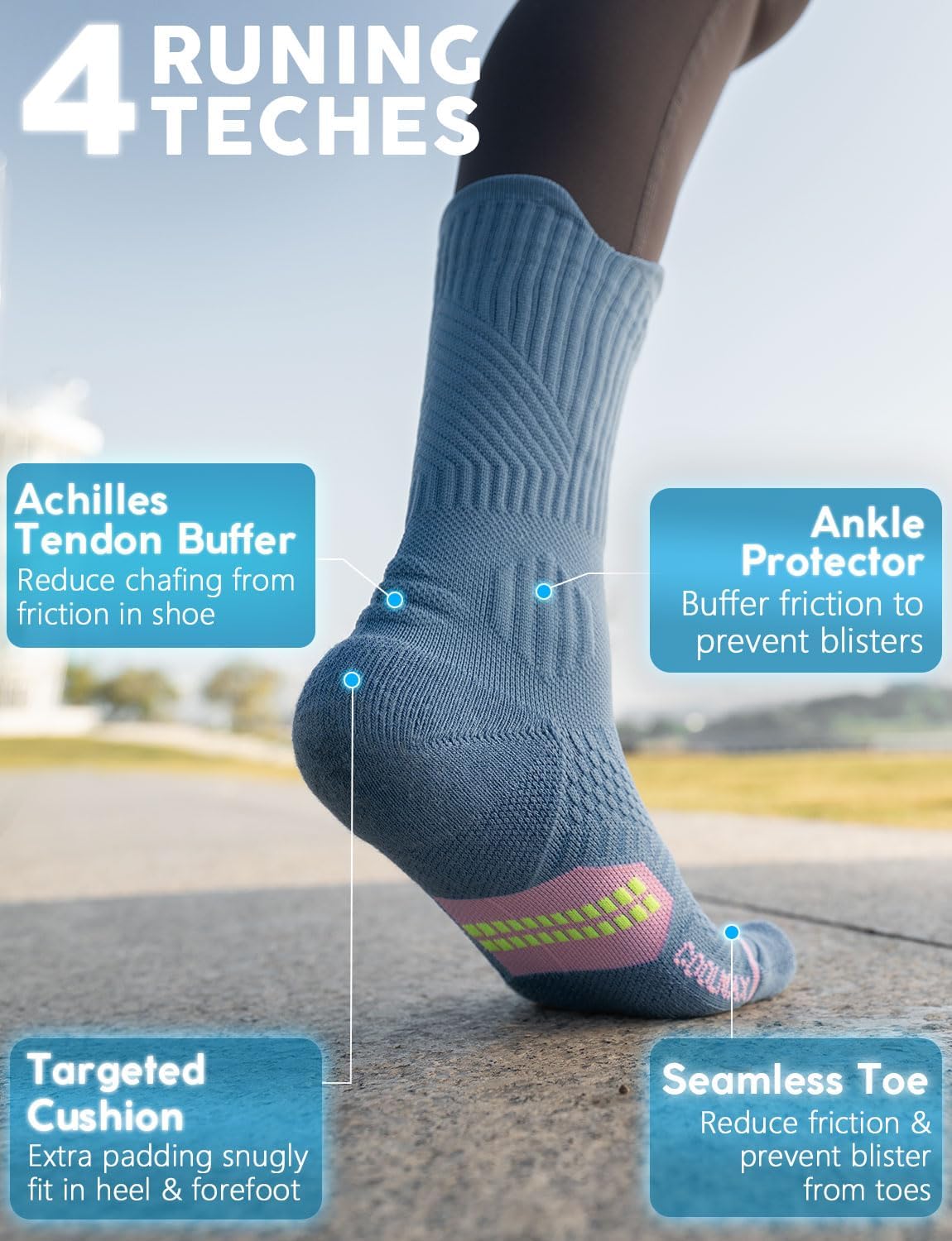 Thumbnail 3 de Juclise Women’s Coolmax Bamboo Viscose Compression Crew Socks (15–20mmHg) for Running, Hiking & Sports