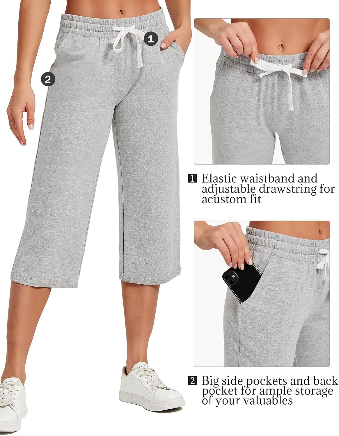 Thumbnail 5 de SPECIALMAGIC Women Capri Pants Cotton Yoga Wide Leg Pajama Pants Capris Sweatpants