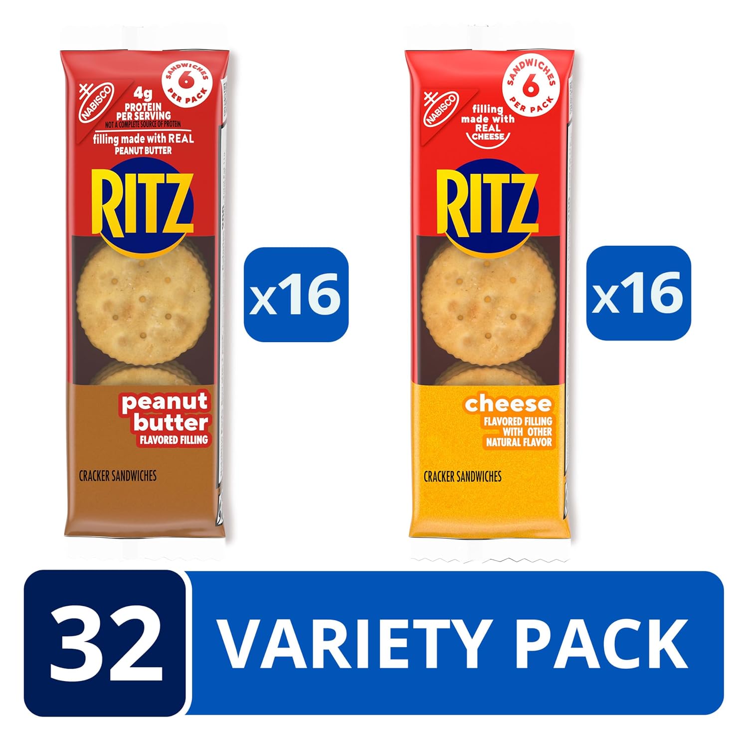 Detalle de RITZ Peanut Butter & Cheese Sandwich Crackers, 32 Individually Wrapped Packs
