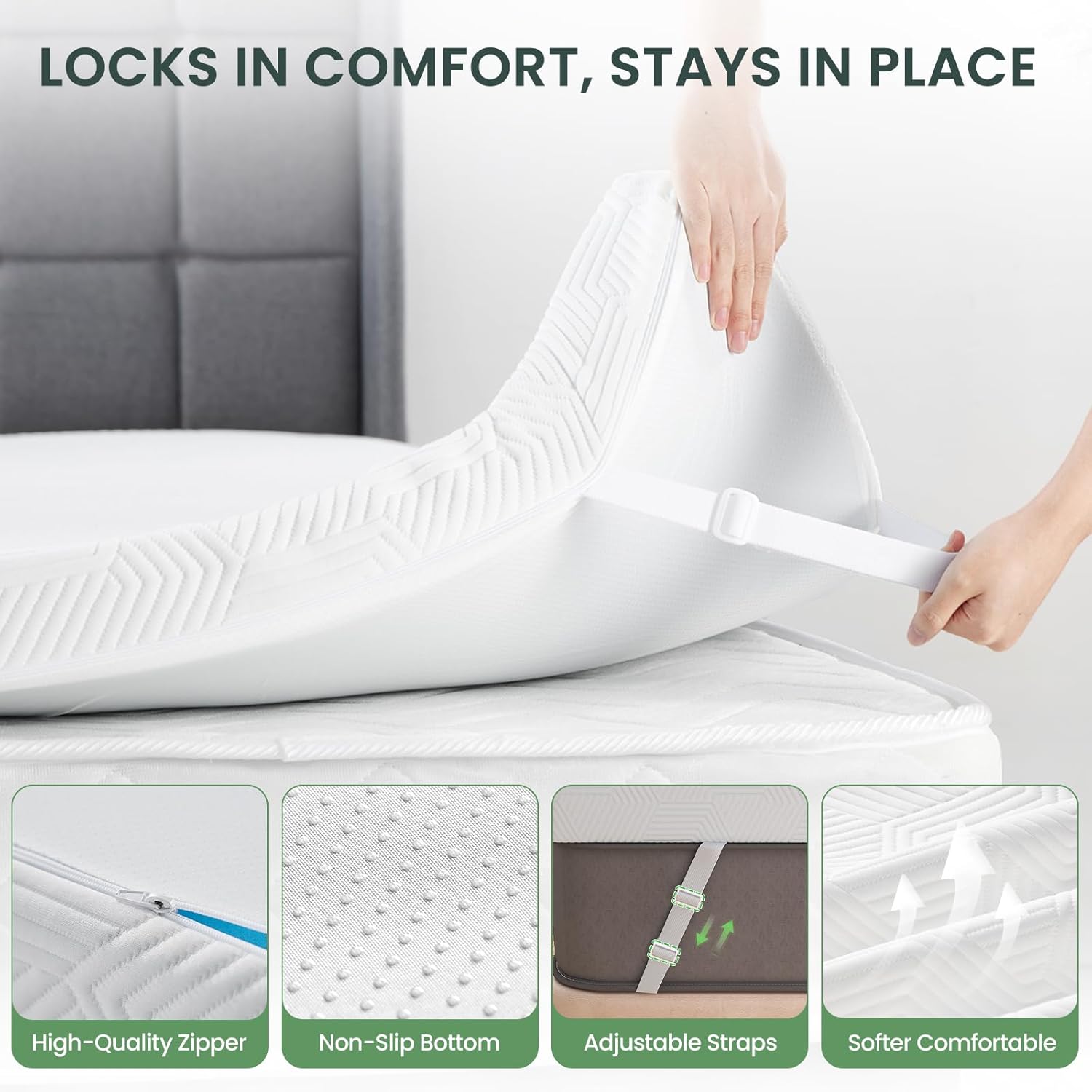 Detalle de Autsel Surmatelas 160x190 cm en mousse à mémoire de forme et gel refroidissant – épaisseur 7,5 cm