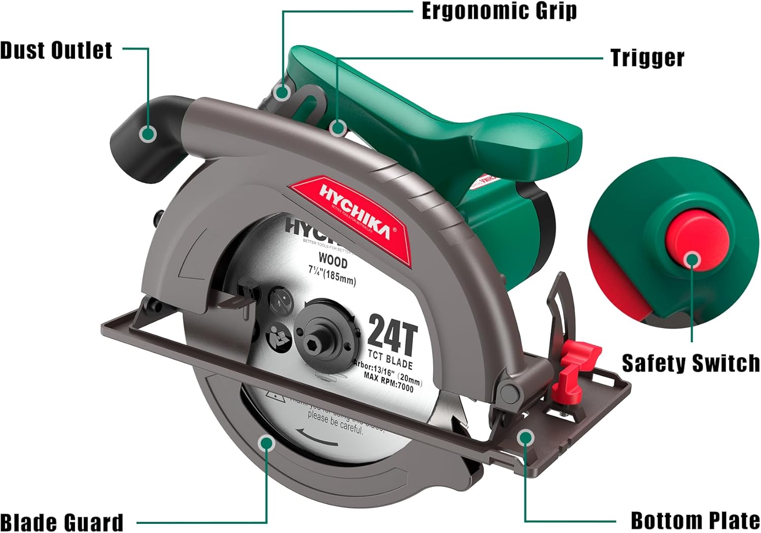 Thumbnail 6 de HYCHIKA Circular Saw 1300W 4500RPM 185mm