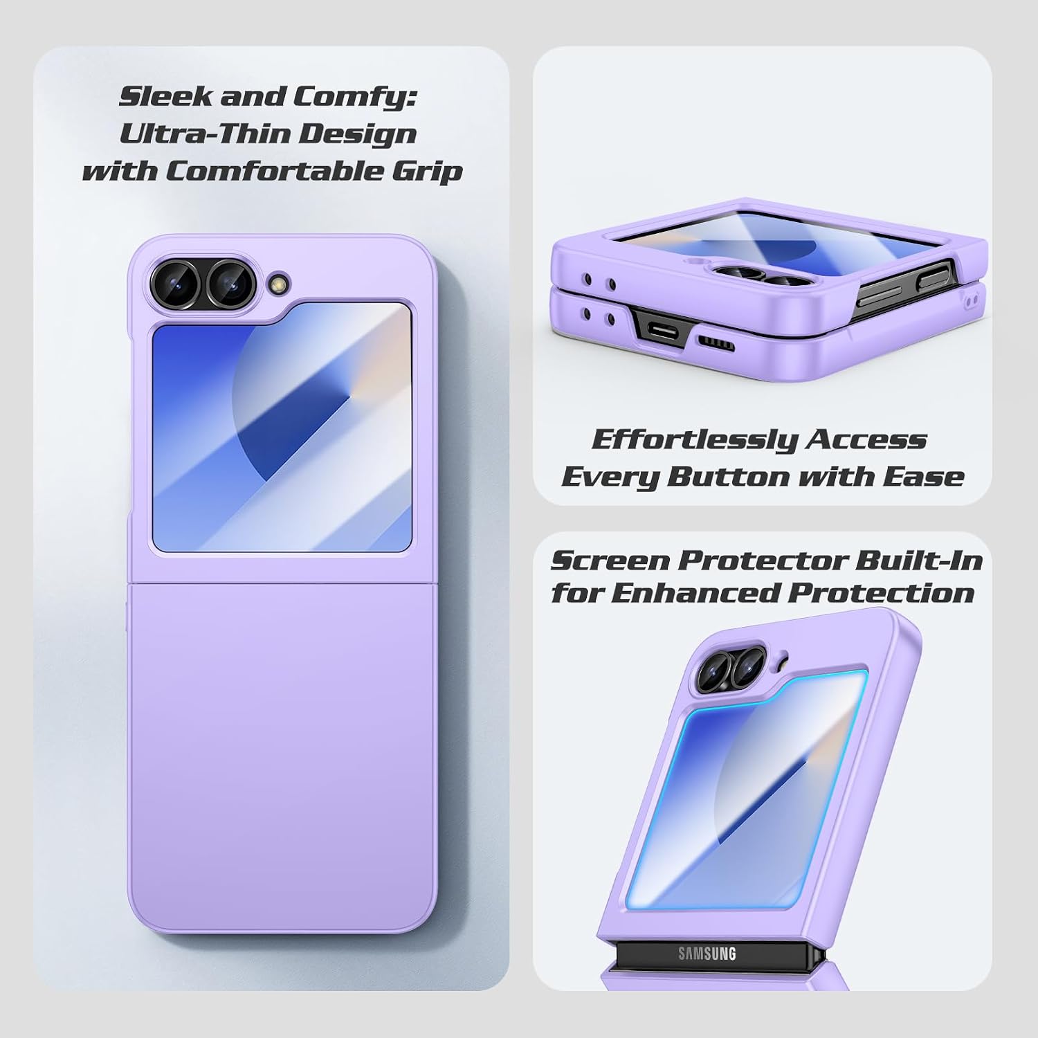 Detalle de Doeshine Ultra Slim Case with Built-In Screen Protector for Samsung Galaxy Z Flip 7 FE / Z Flip 6