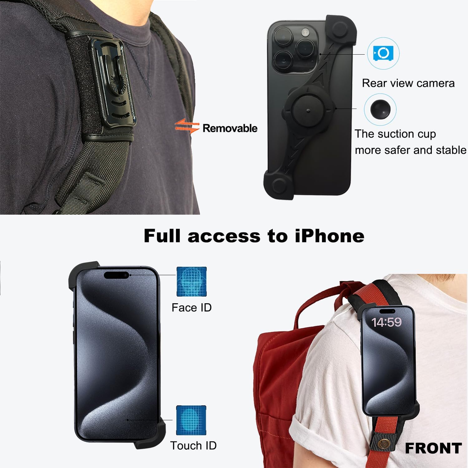 Thumbnail 3 de TOOLIN Phone Holder for Backpack Strap – 360° Rotating Clip