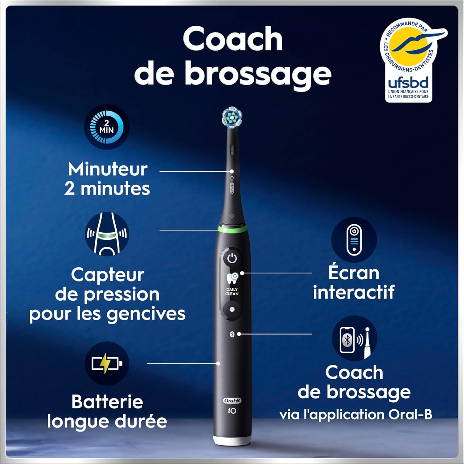 Thumbnail 2 de Oral-B iO 6 Duo – brosse à dents électrique avec 5 modes, 3 brossettes, capteur de pression et étui (Noire et Rose)