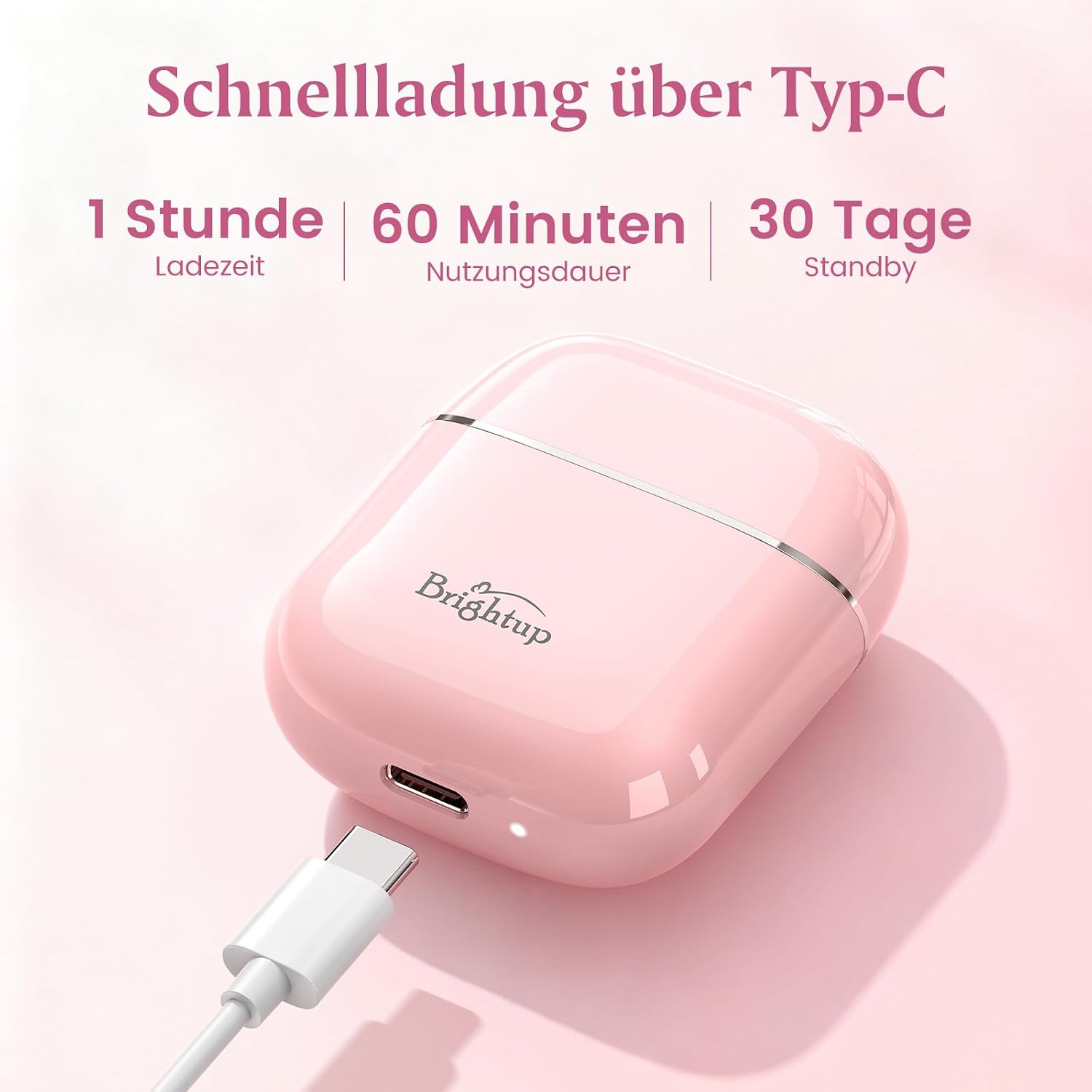 Detalle de Brightup Gesichtshaarentferner für Damen – Elektrischer Rasierer, wasserdicht, USB-C, kompakt, rosa
