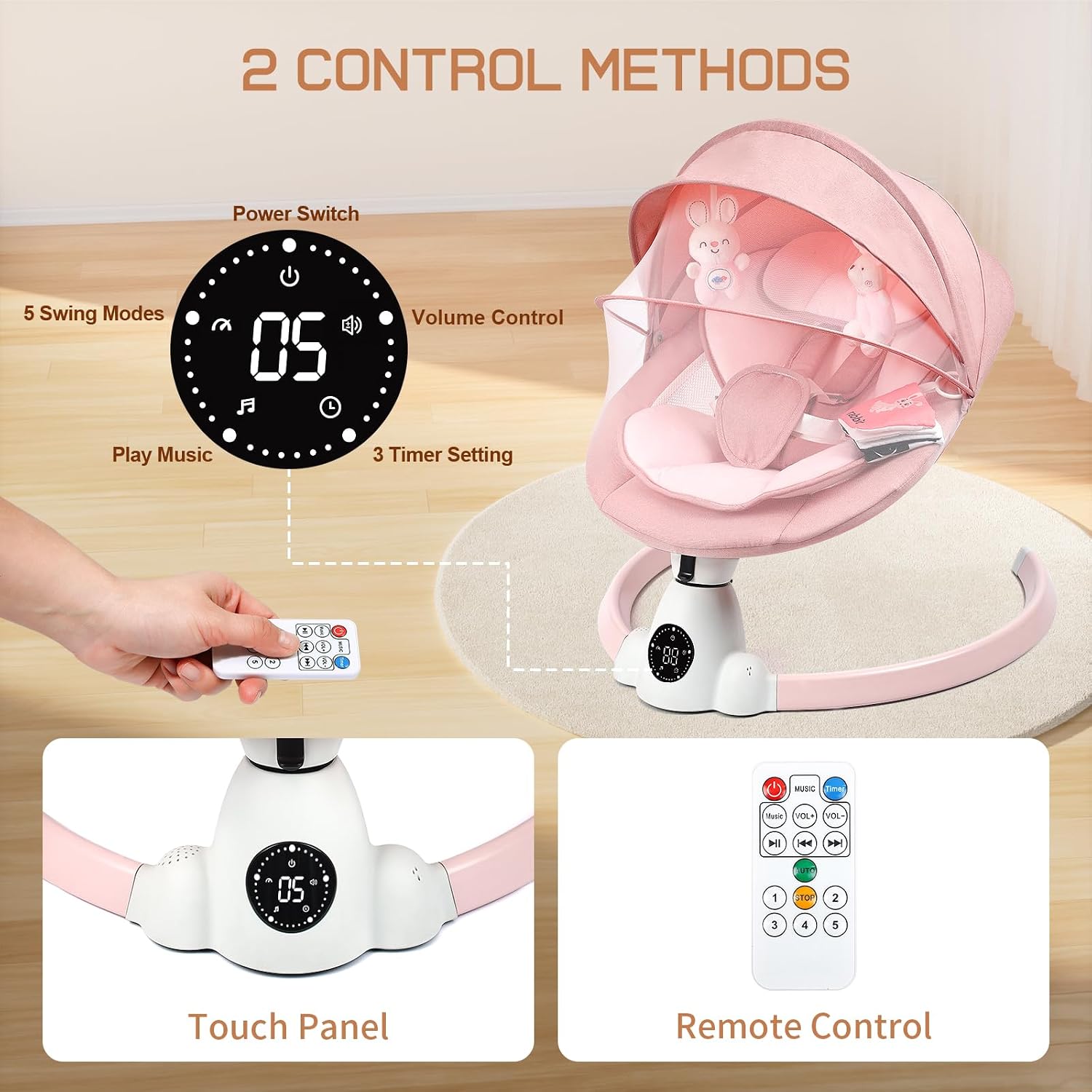 Detalle de Ansha Baby Swing for Infants, Pink Electric Swing with Bluetooth and Remote