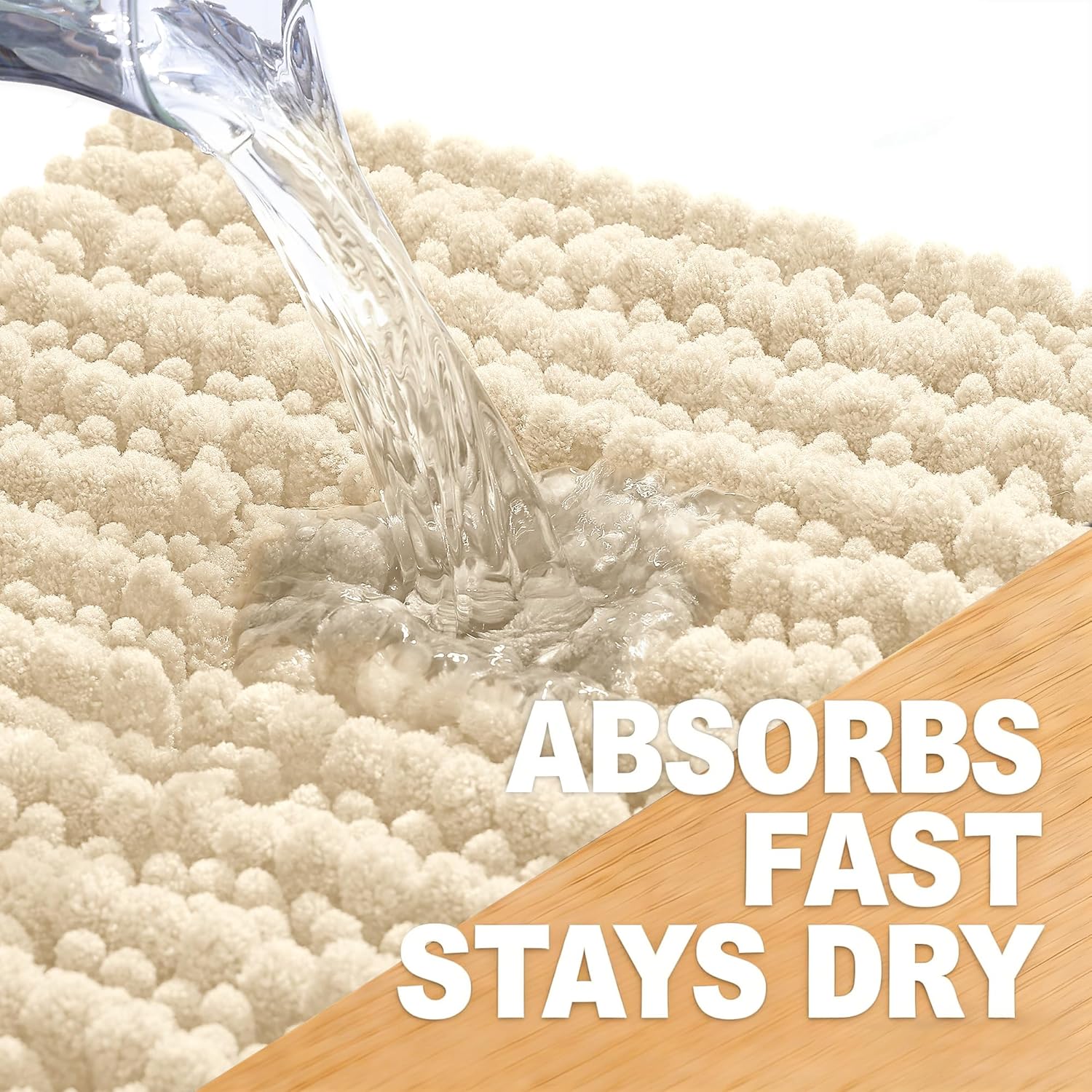 Thumbnail 3 de OLANLY Long Bathroom Rugs Runner (47x20) Chenille Bath Mat in Beige